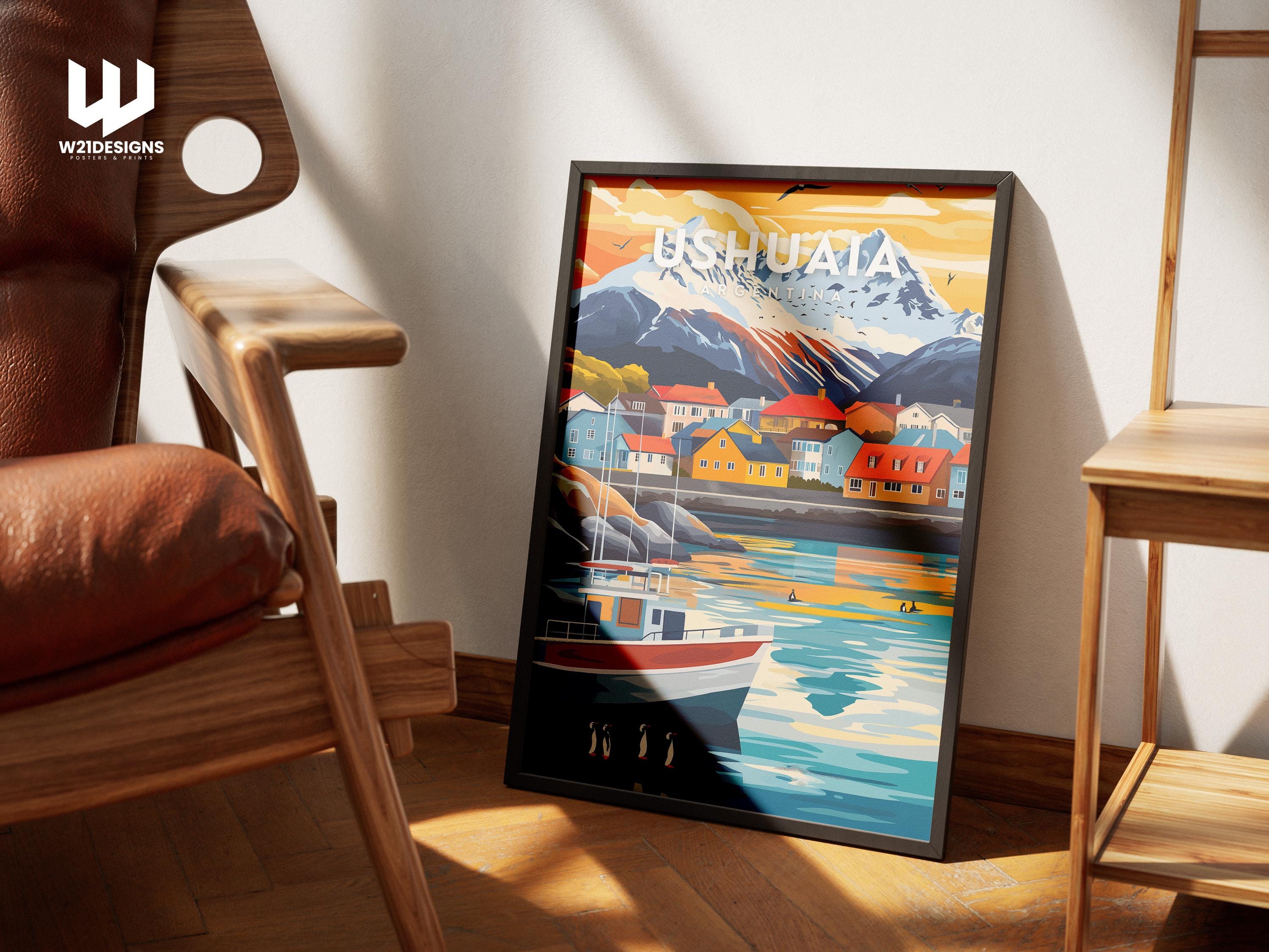 Ushuaia Argentina Travel Poster: Patagonia Penguin Art Print