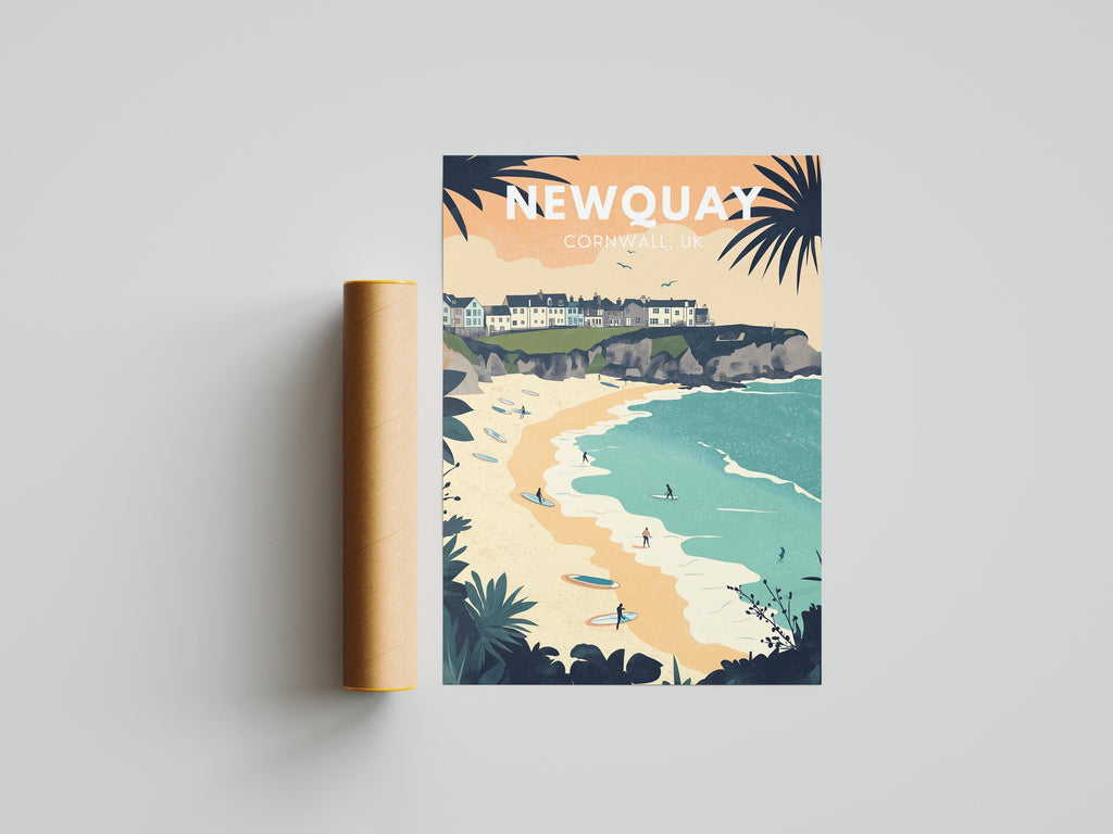Newquay Surf Poster: Cornwall Coastal Art Print