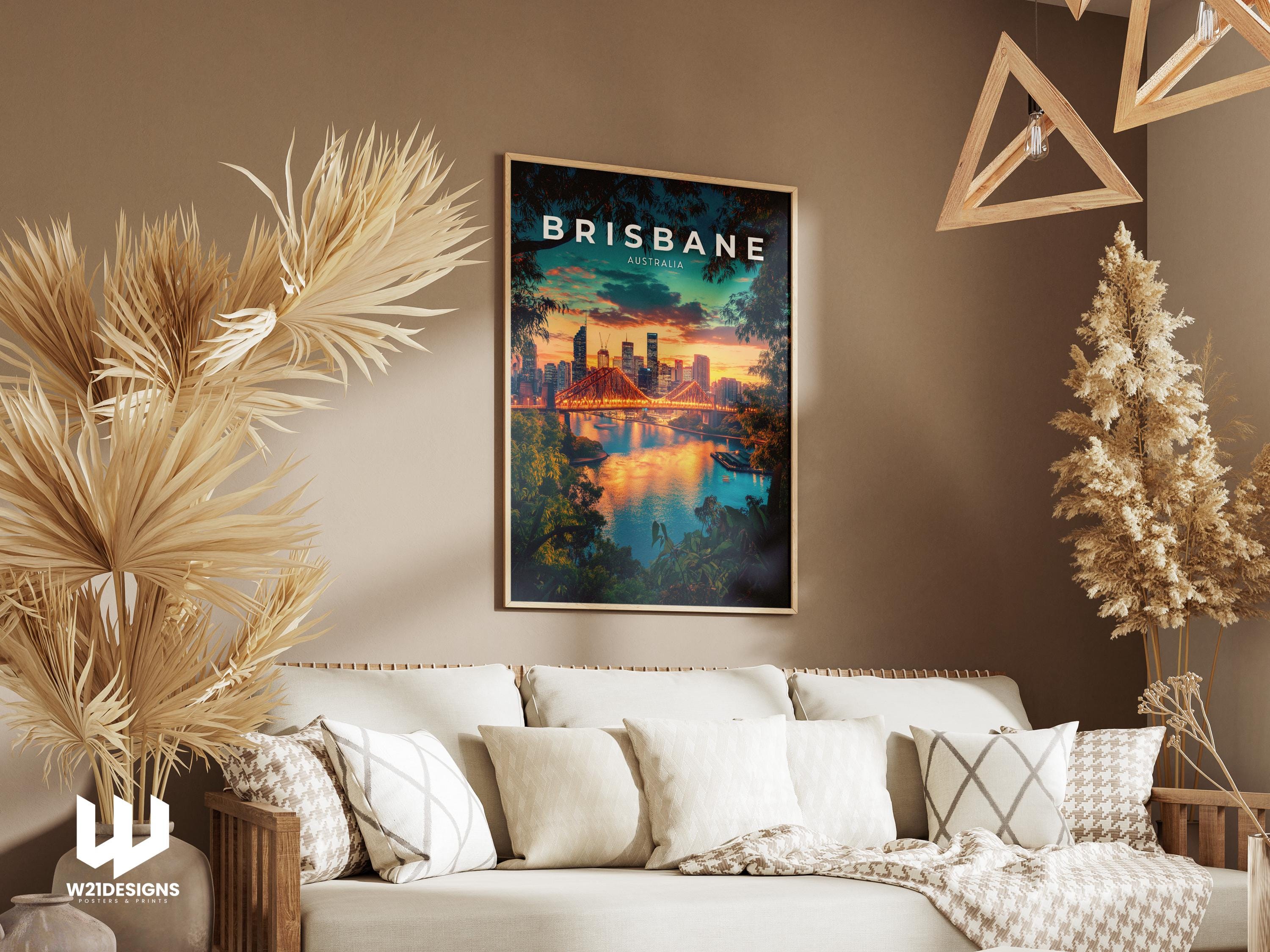 Brisbane Australia Travel Poster: Vintage City Skyline Art Print