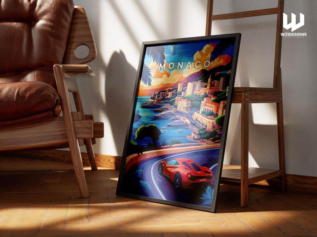 Monaco Travel Poster: French Riviera, Luxury Car Art