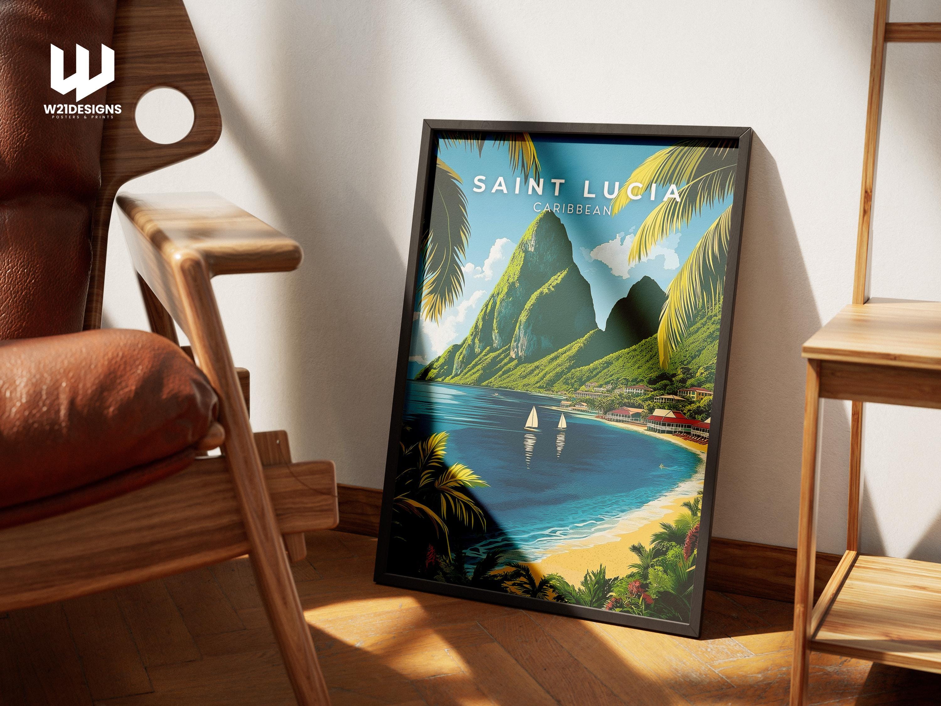 Saint Lucia Travel Poster: Caribbean Pitons Art Print
