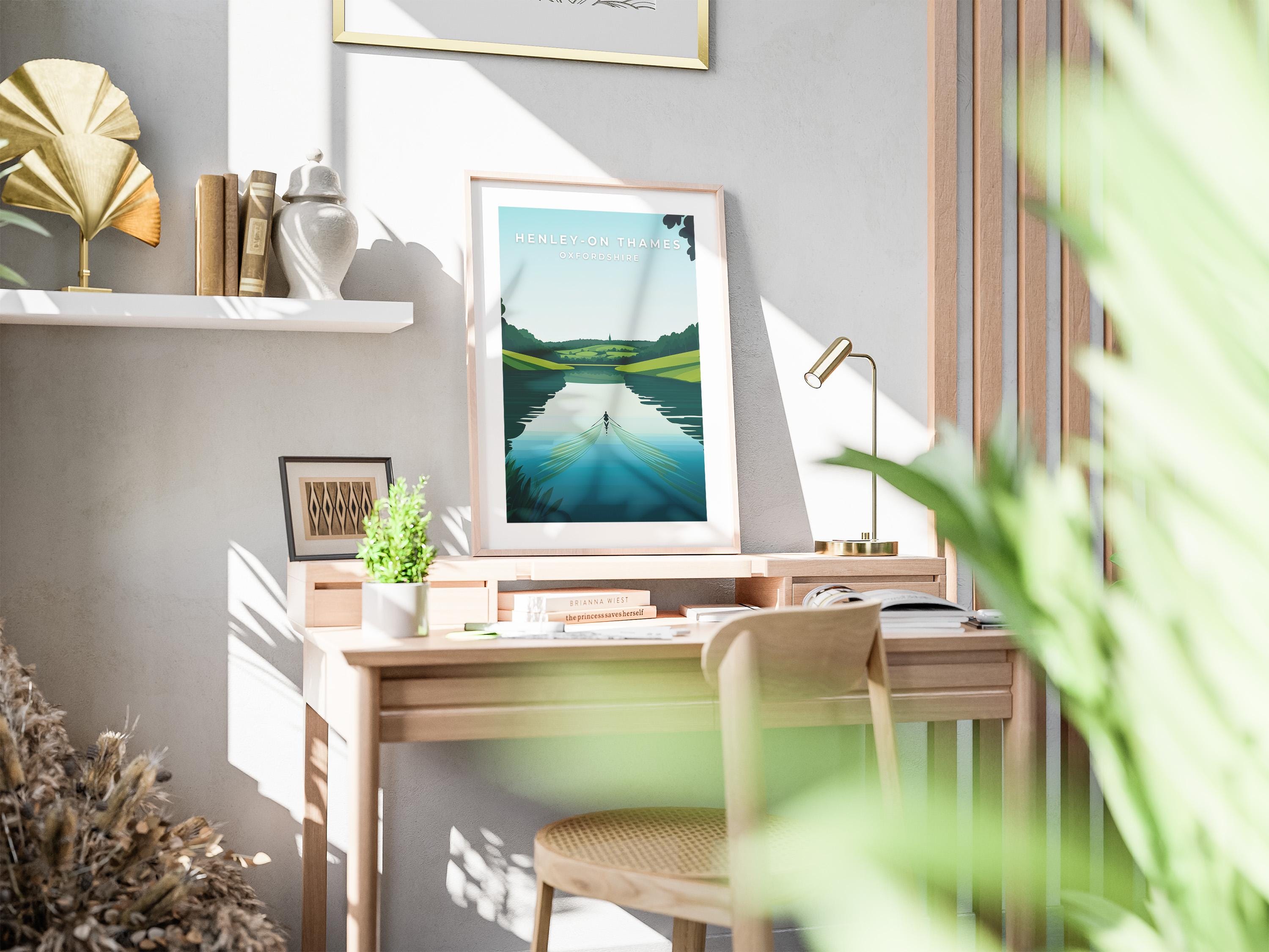 Henley-on-Thames Rowing Print: Minimalist River Thames Travel Poster