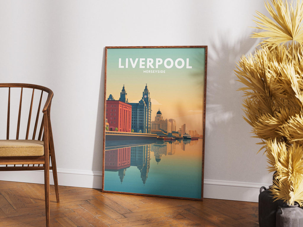 Liverpool Travel Poster | Merseyside Dock Wall Art | Vintage Waterfront Print