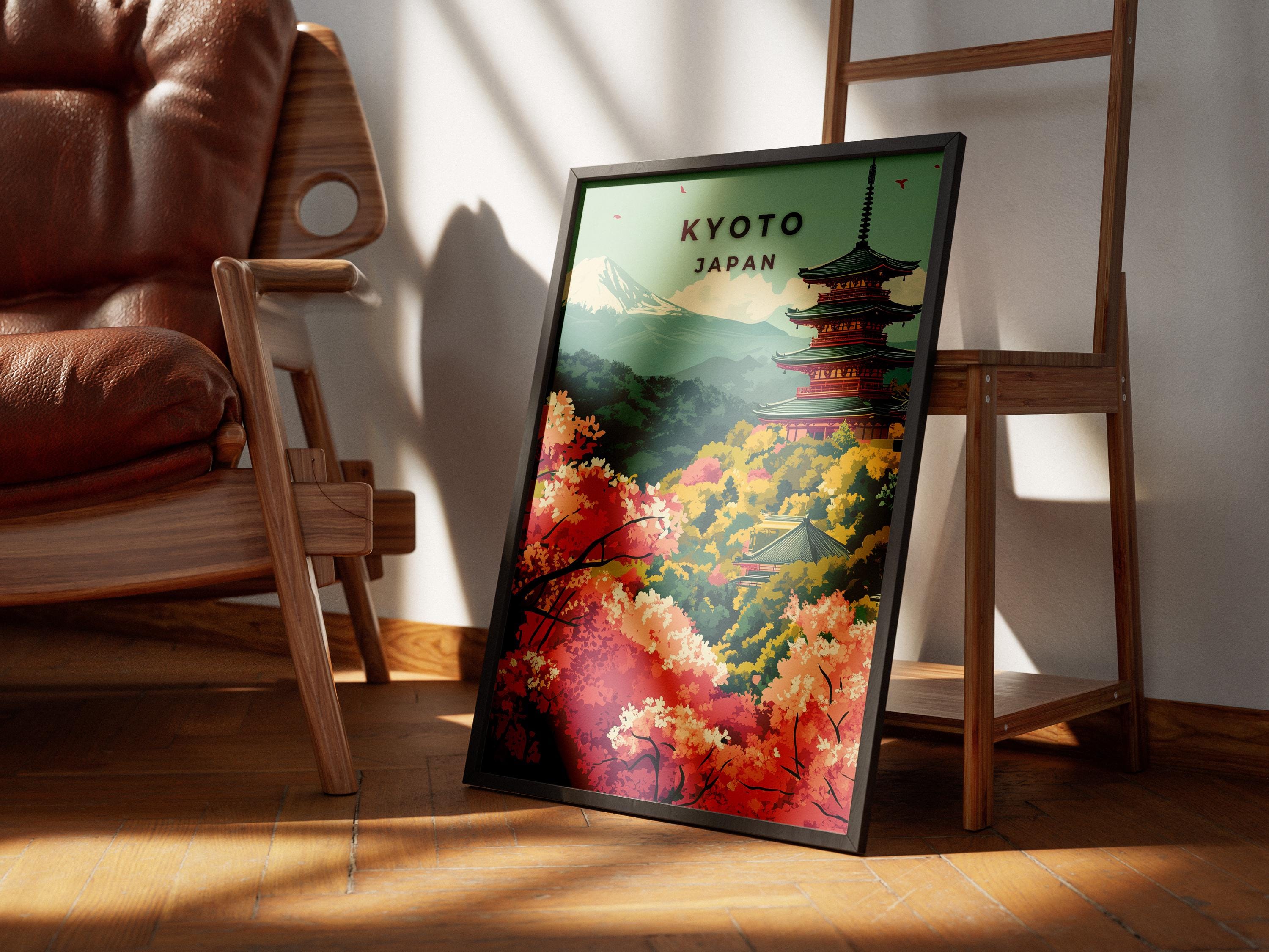 Kyoto Cherry Blossom Travel Poster: Vintage Japanese Pagoda Art