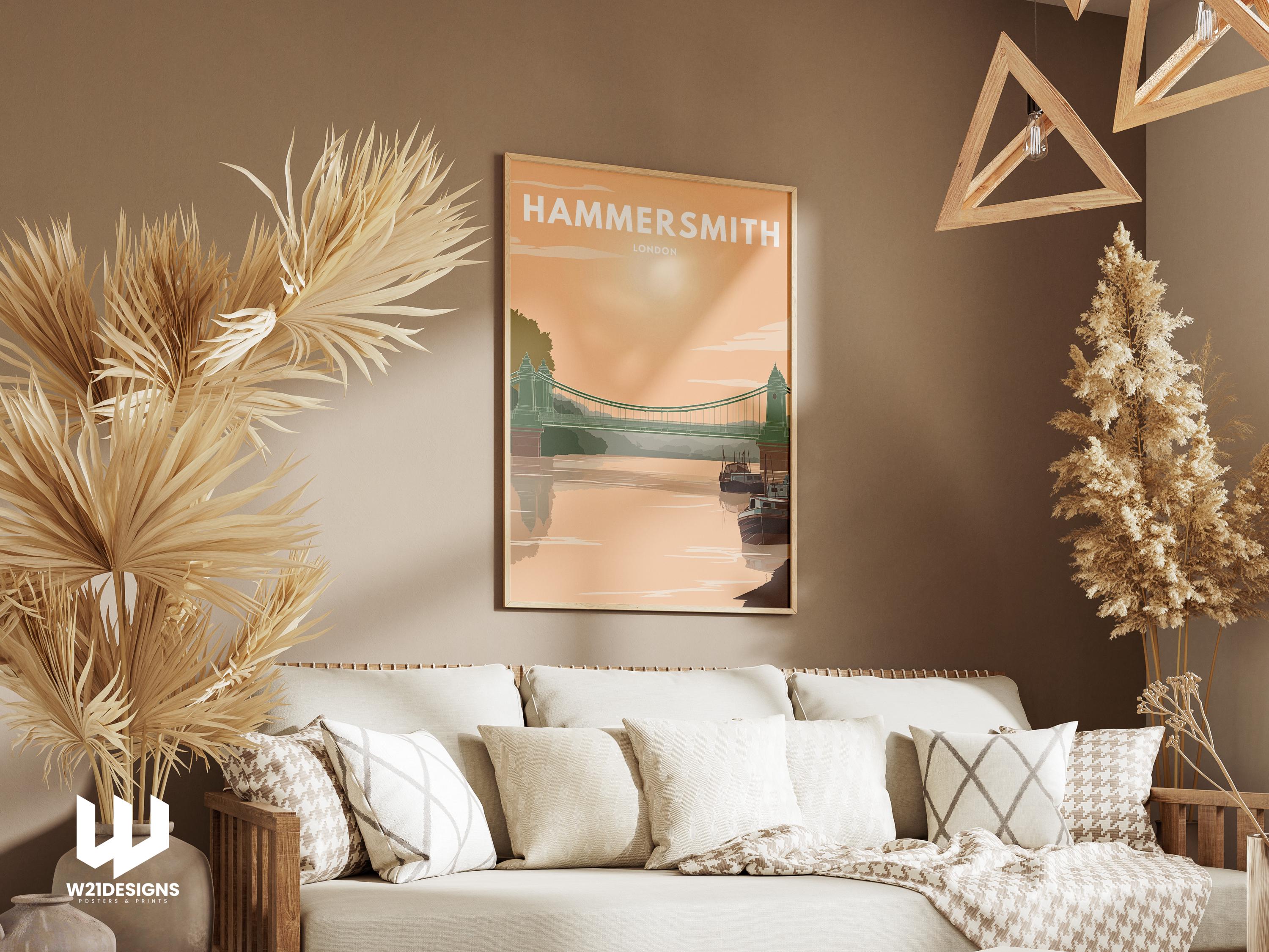 Hammersmith London Travel Poster | Hammersmith Bridge Print | Vintage Thames Wall Art