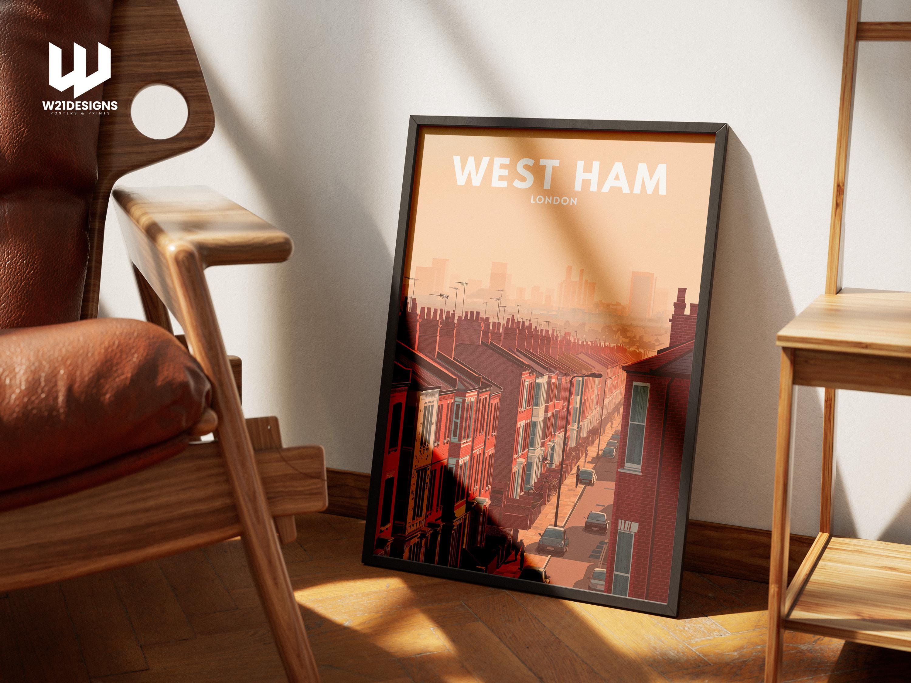 West Ham London Travel Poster | East London Wall Art | Vintage Red Brick Street Print