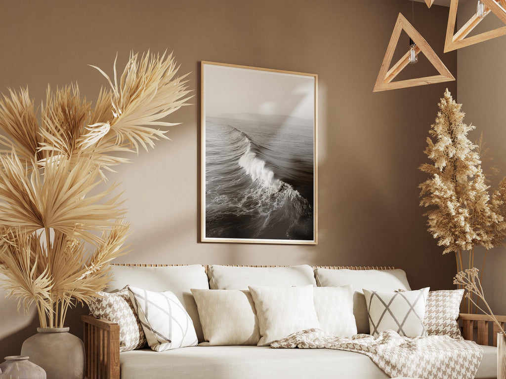 Black and White Ocean Wave Print: Minimalist Coastal Photography