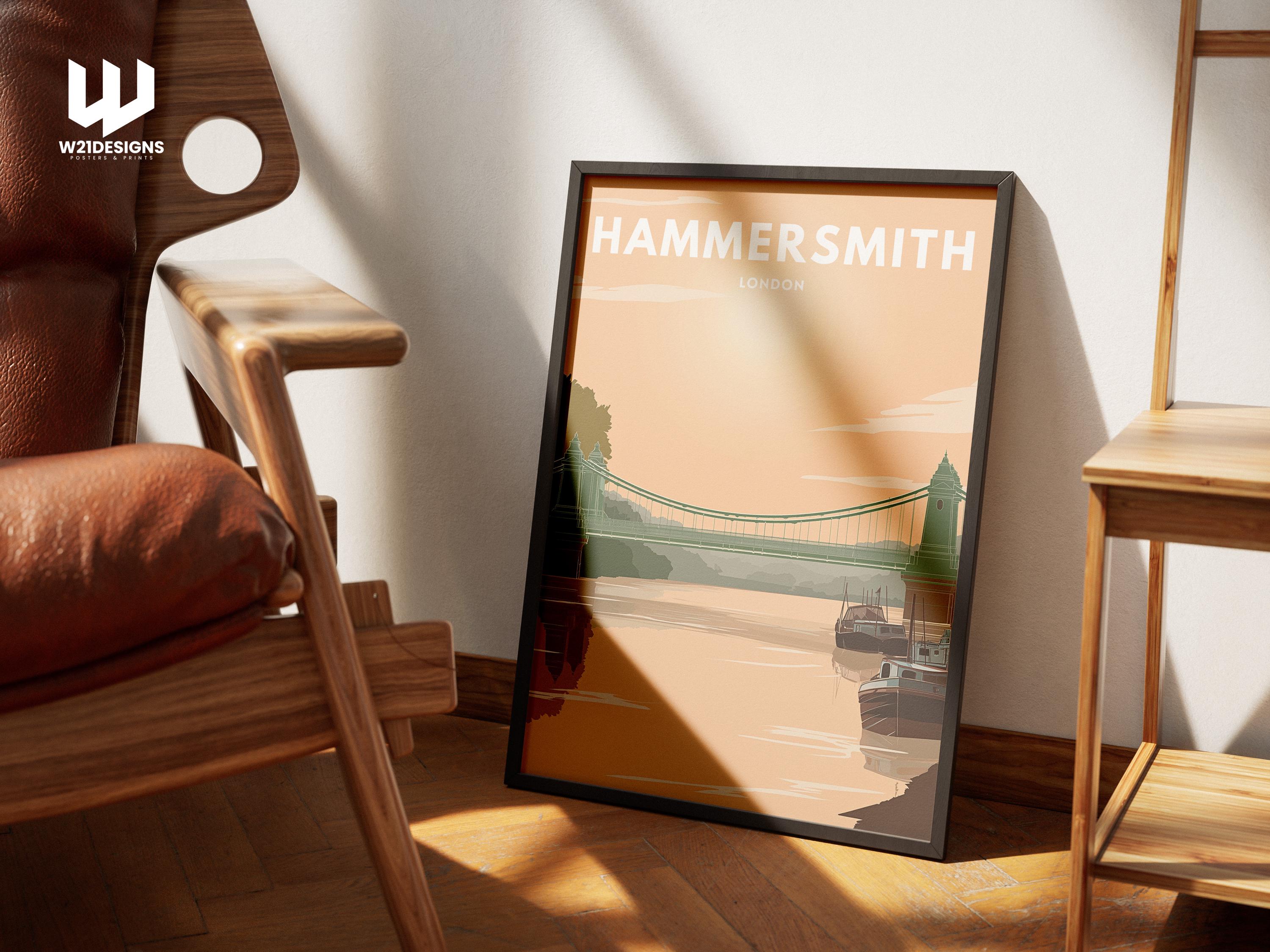 Hammersmith London Travel Poster | Hammersmith Bridge Print | Vintage Thames Wall Art