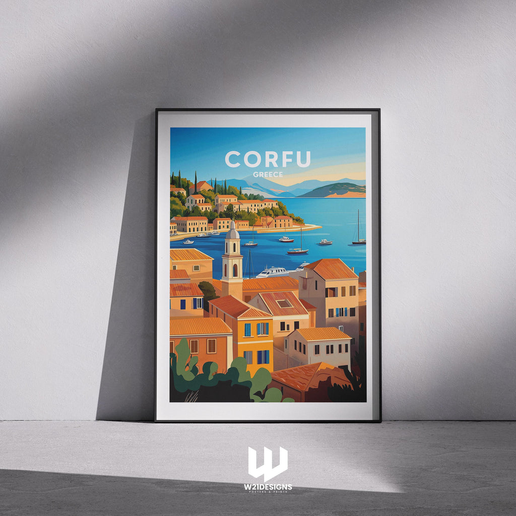 Corfu Greece Travel Poster: Mediterranean Island Art Print