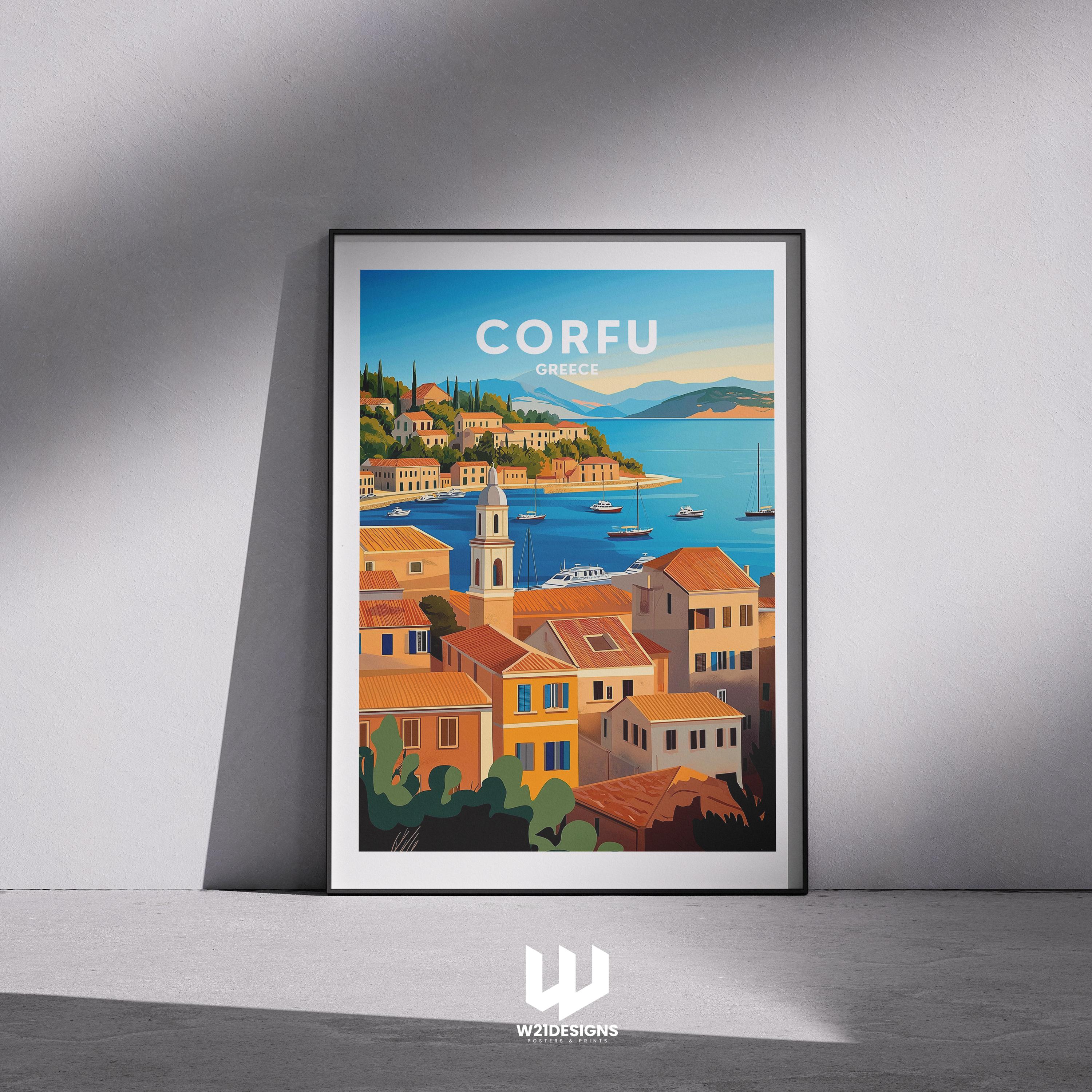 Corfu Greece Travel Poster: Mediterranean Island Art Print