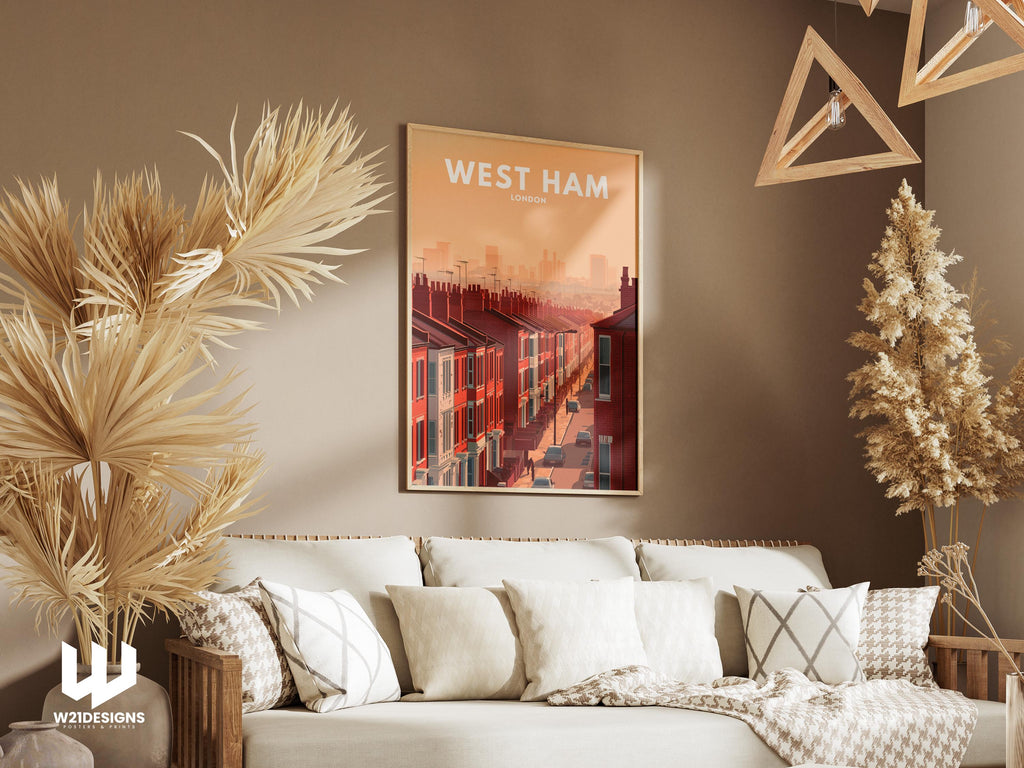 West Ham London Travel Poster | East London Wall Art | Vintage Red Brick Street Print