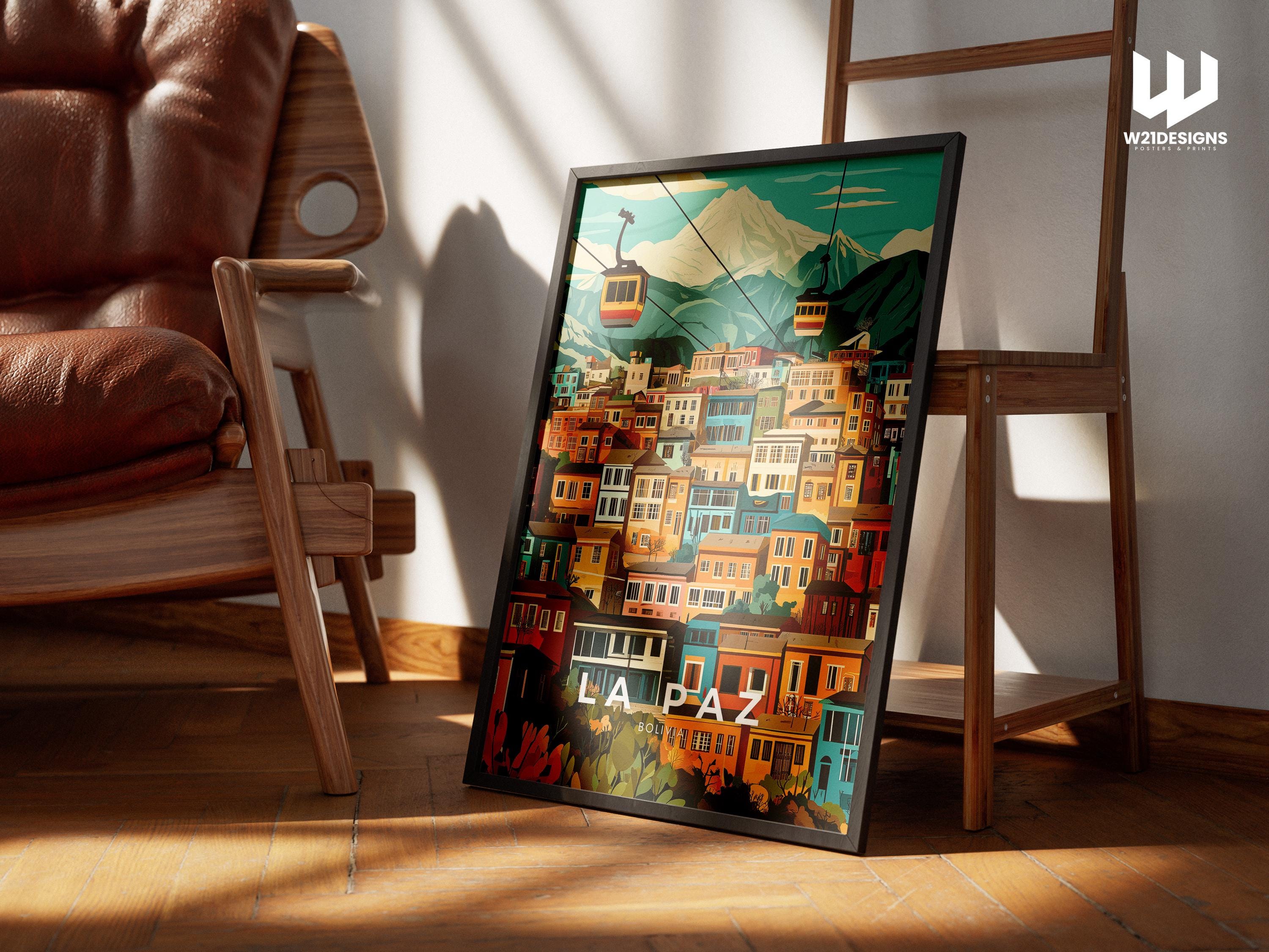 La Paz Bolivia Travel Print: Andes Mountains Cityscape Poster