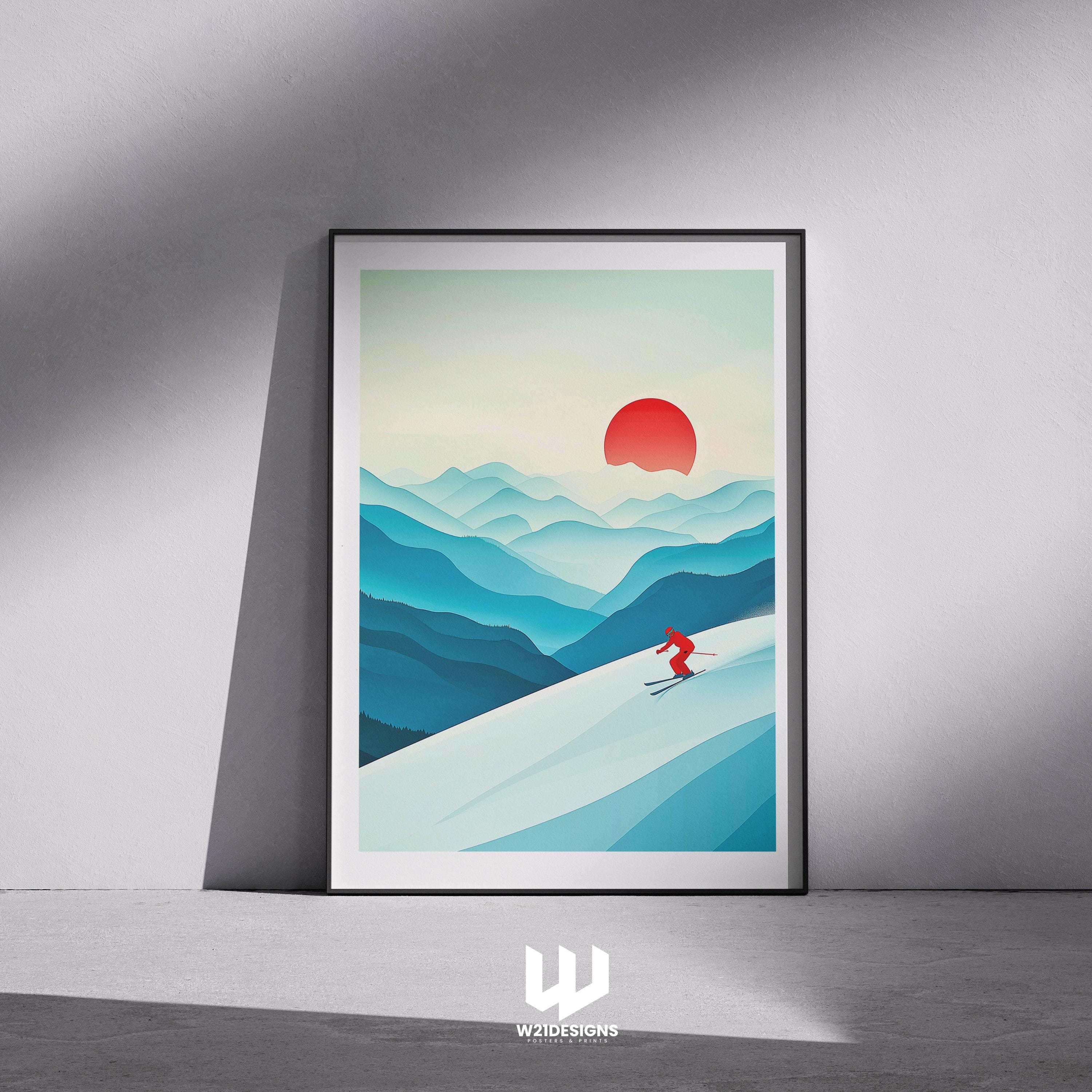 Minimalist Skiing Poster: Vintage Style Winter Sports Art Print