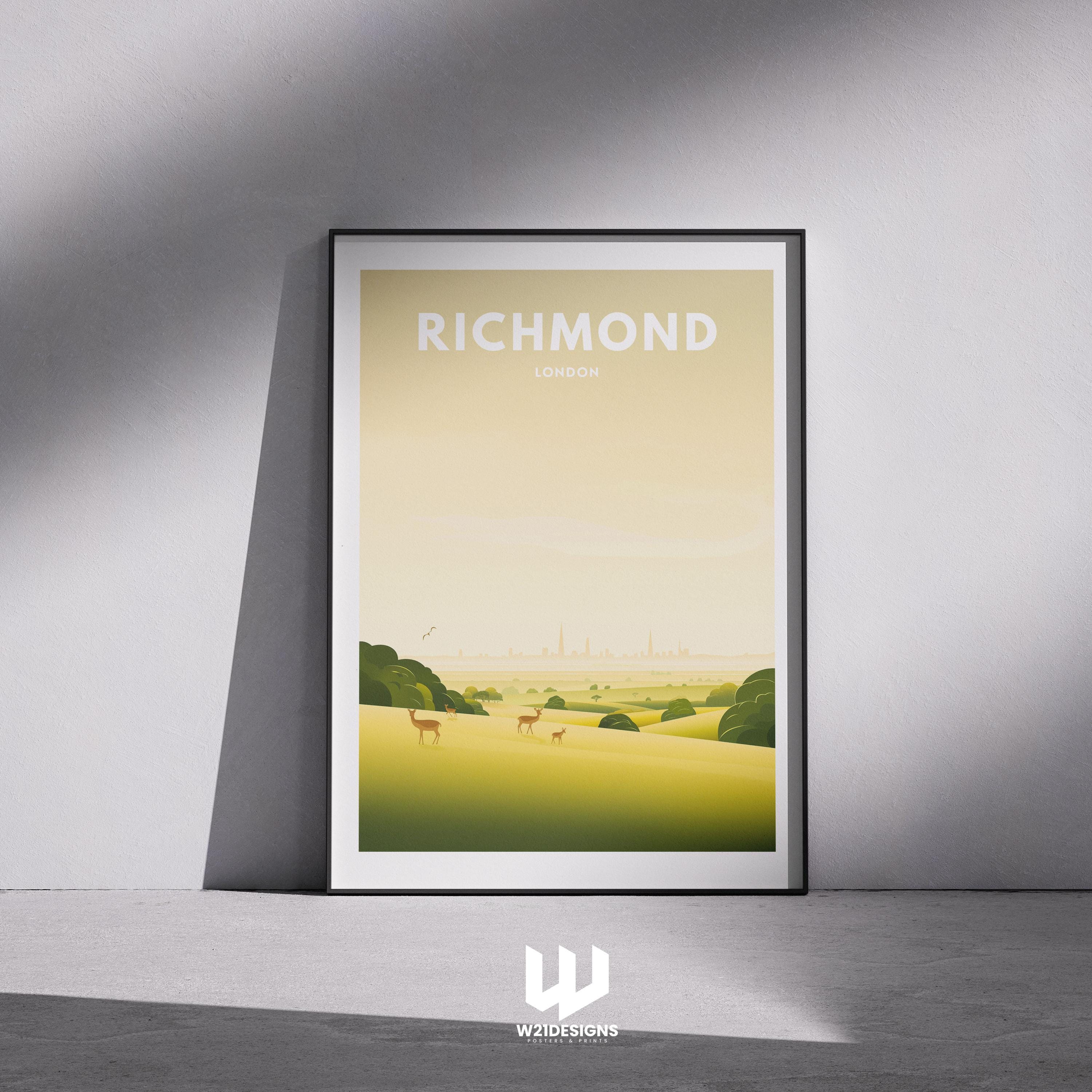 Richmond London Travel Poster | Richmond Park Wall Art | Minimal Skyline Landscape Print