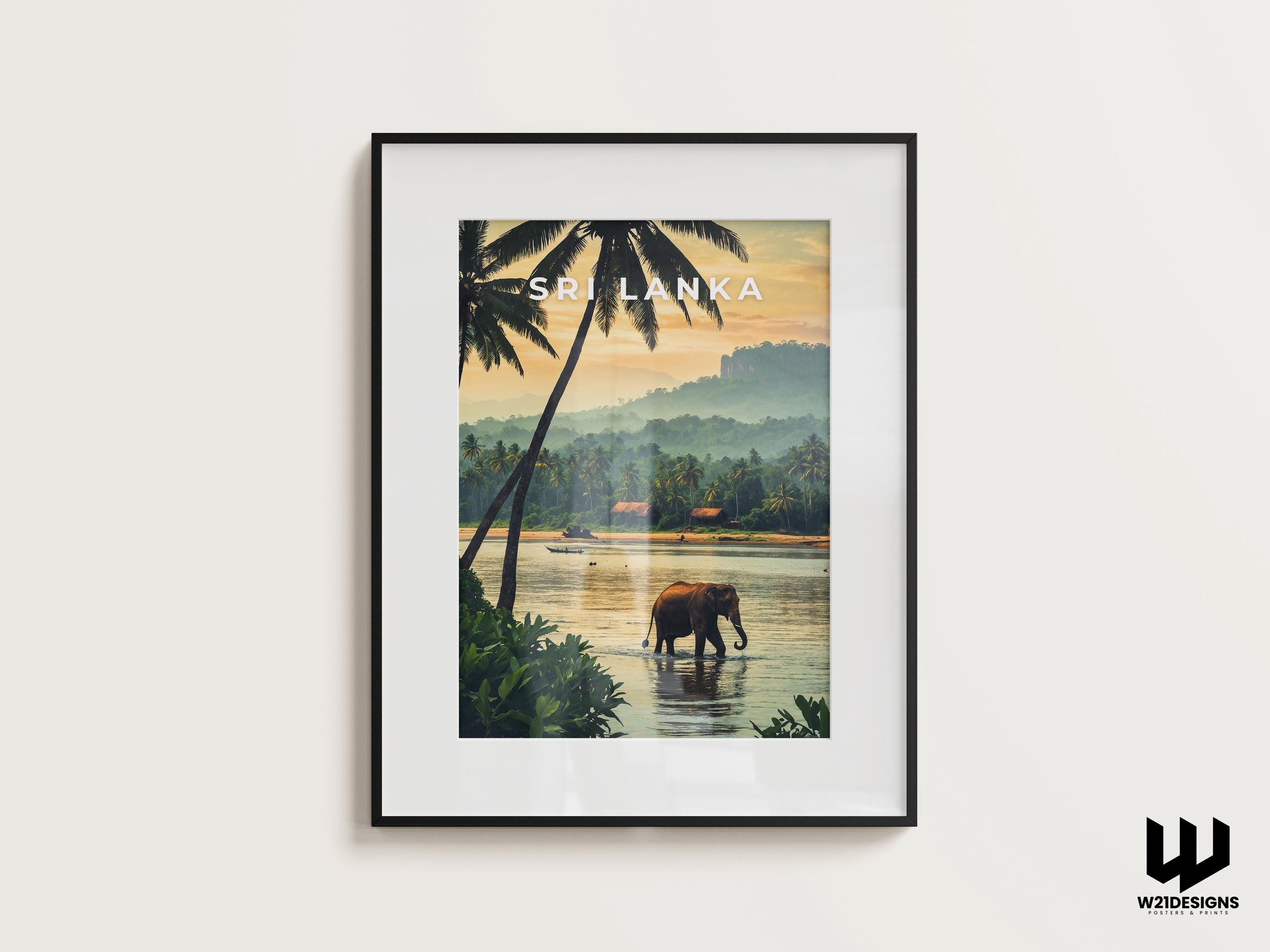 Sri Lanka Elephant Travel Poster: Tropical Landscape Art Print