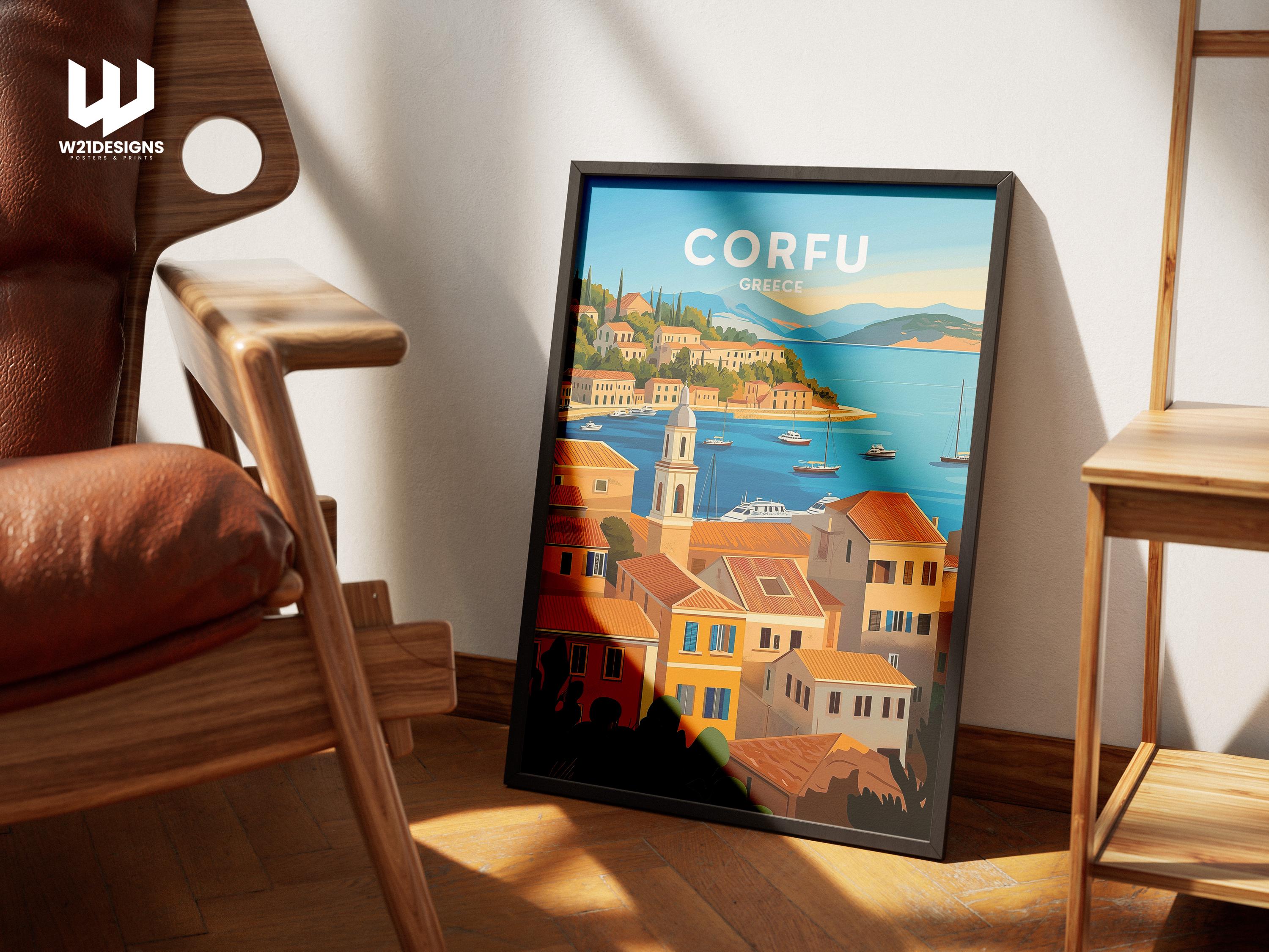 Corfu Greece Travel Poster: Mediterranean Island Art Print