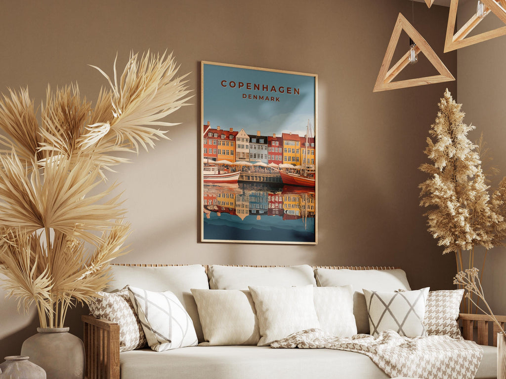 Copenhagen Nyhavn Print: Vintage Denmark Travel Poster