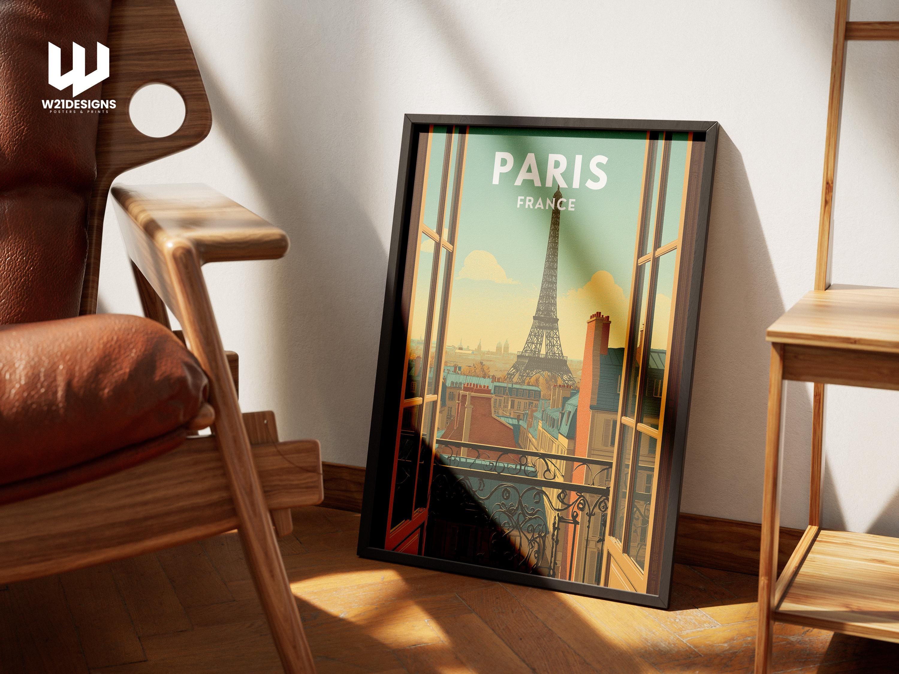 Eiffel Tower Print: Vintage Paris Balcony View Travel Poster