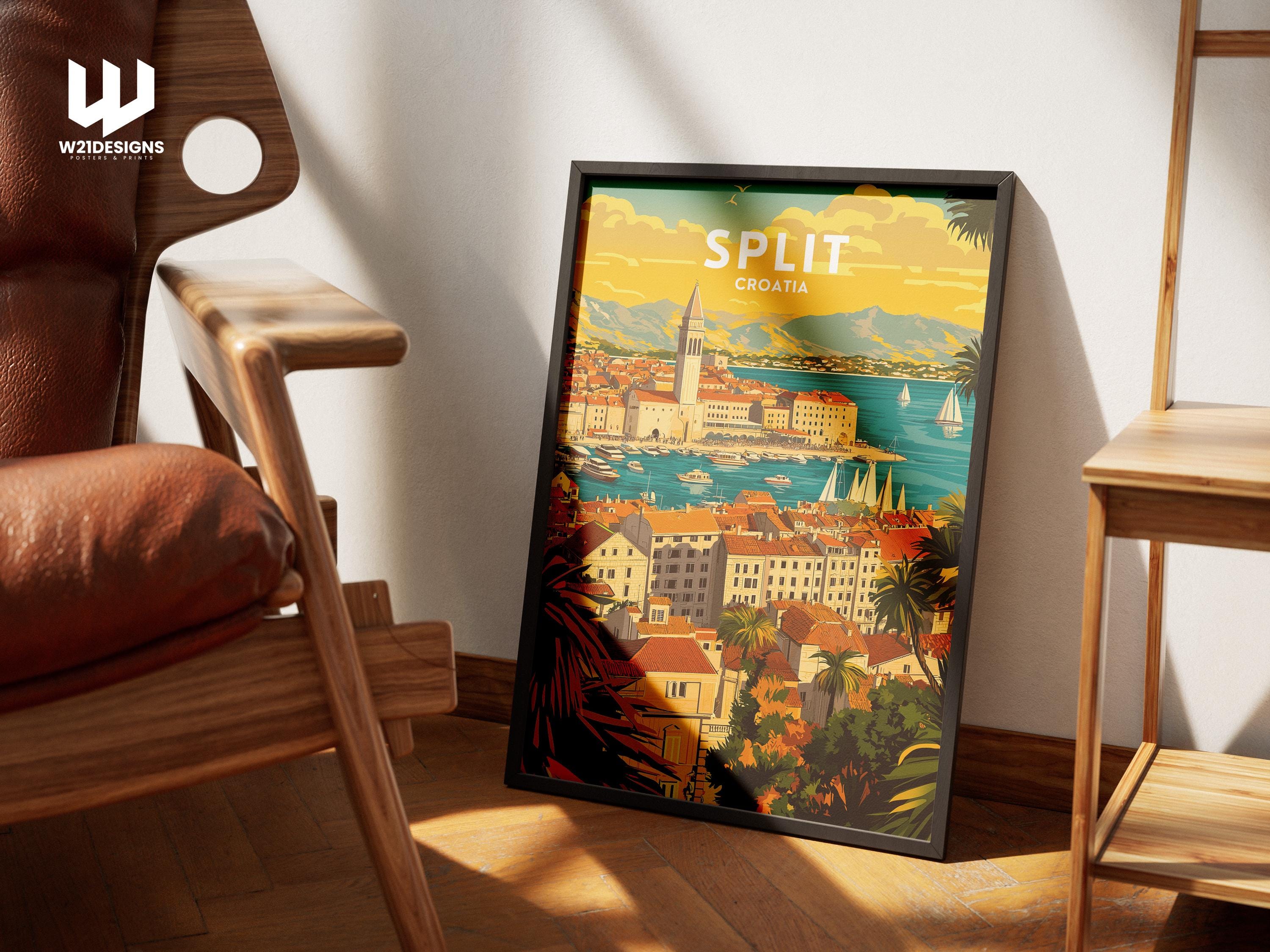 Split Croatia Travel Poster: Adriatic Coast Art Print, Mediterranean Decor
