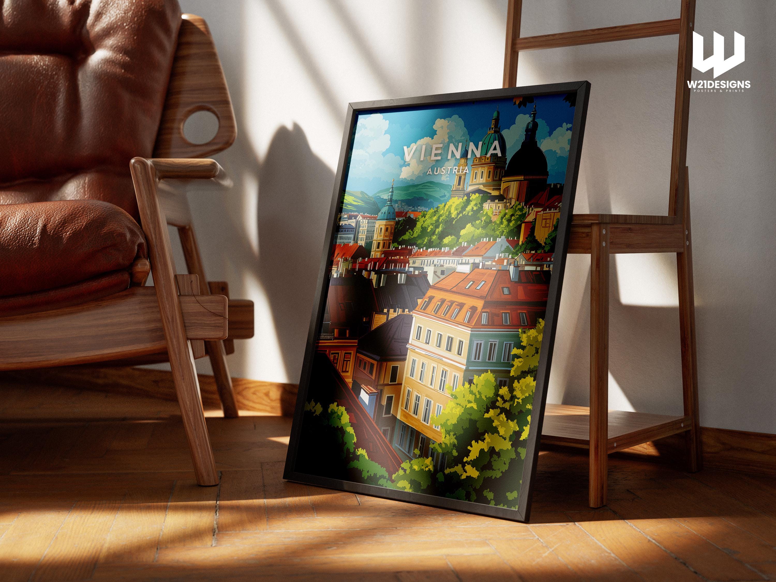 Vienna Travel Illustration: Austria City Poster, European Wall Art, Home Decor Gift, Framed Print