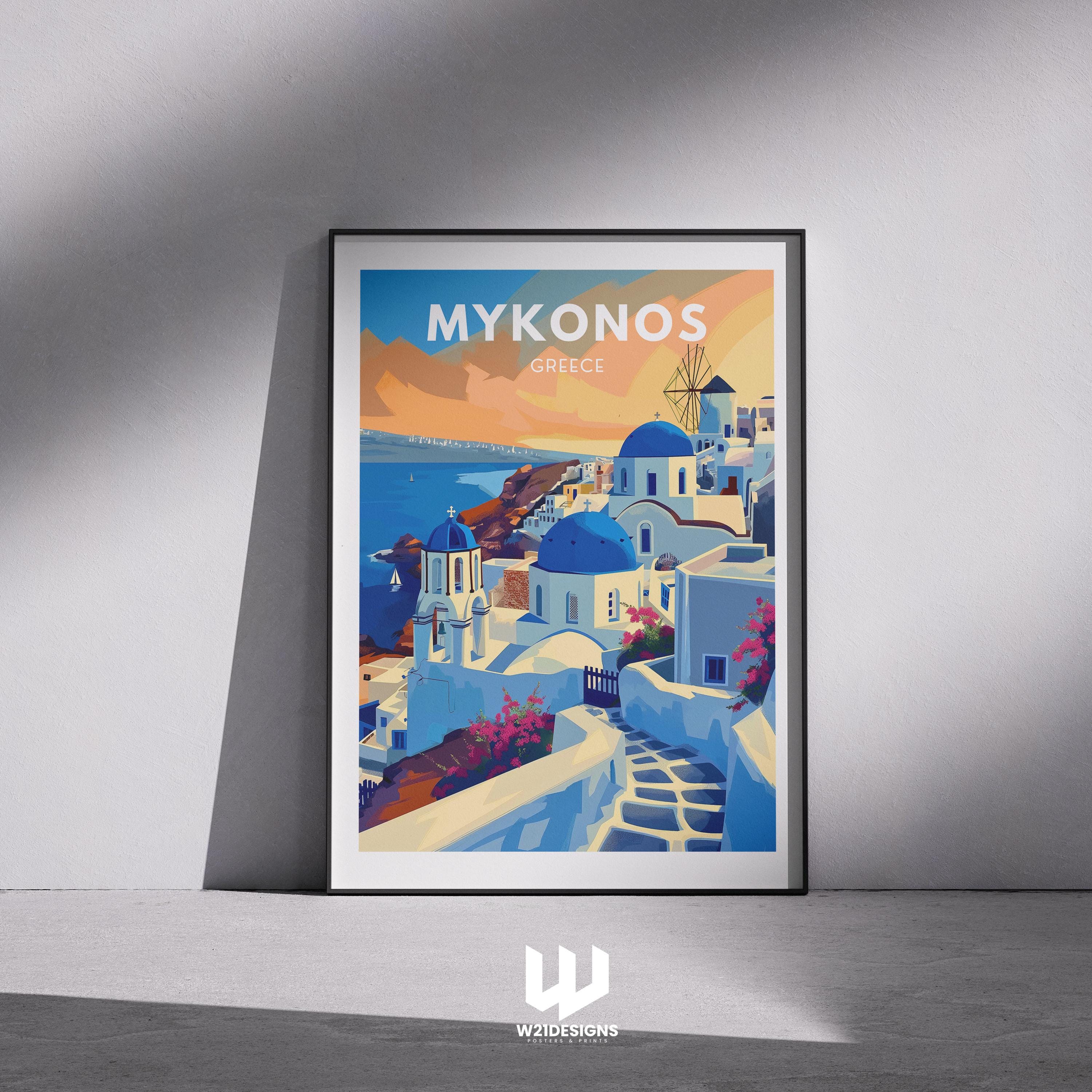 Mykonos Greece Travel Poster: Cycladic Island Art Print