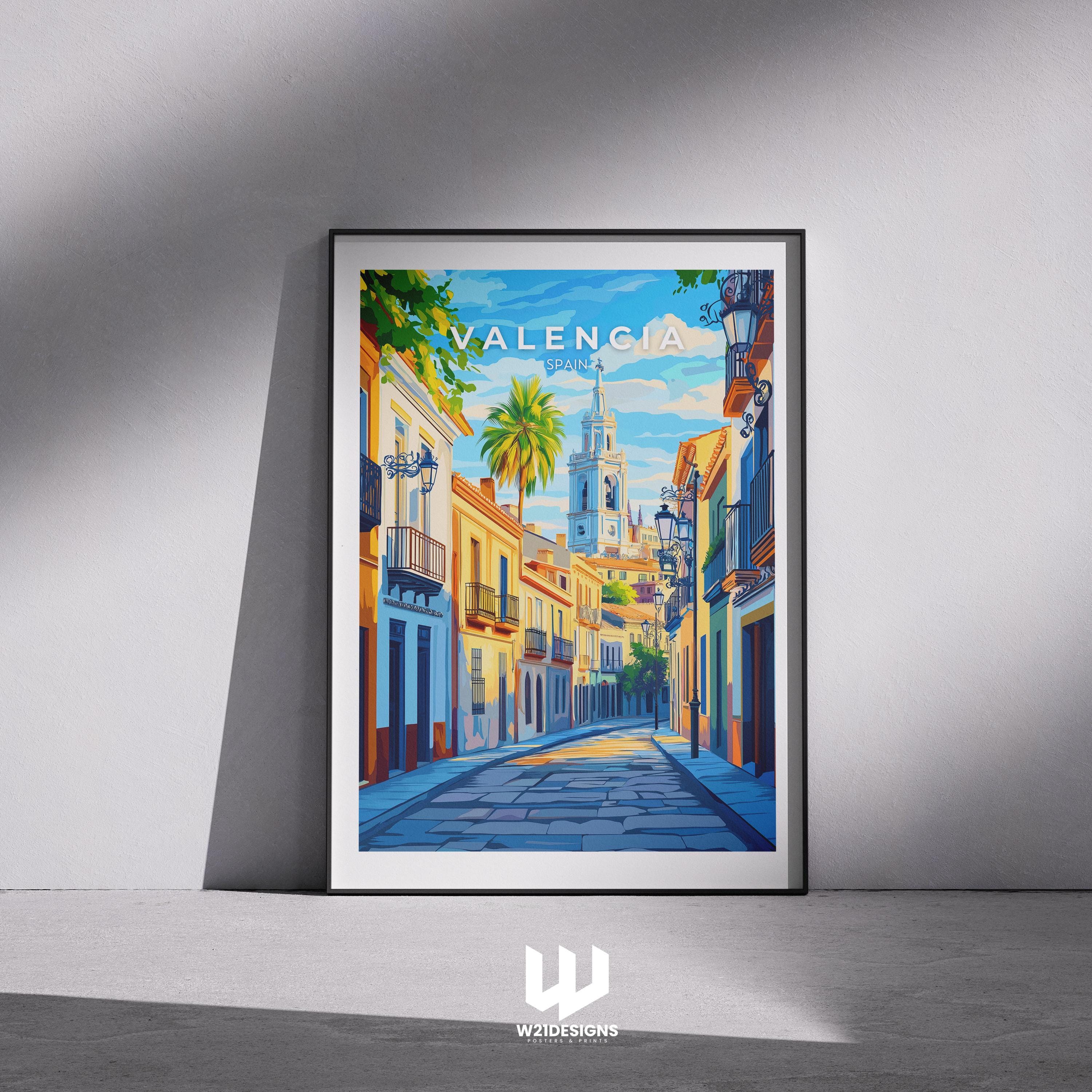 Valencia Old Town Print: Spain Travel Poster, Mediterranean Art