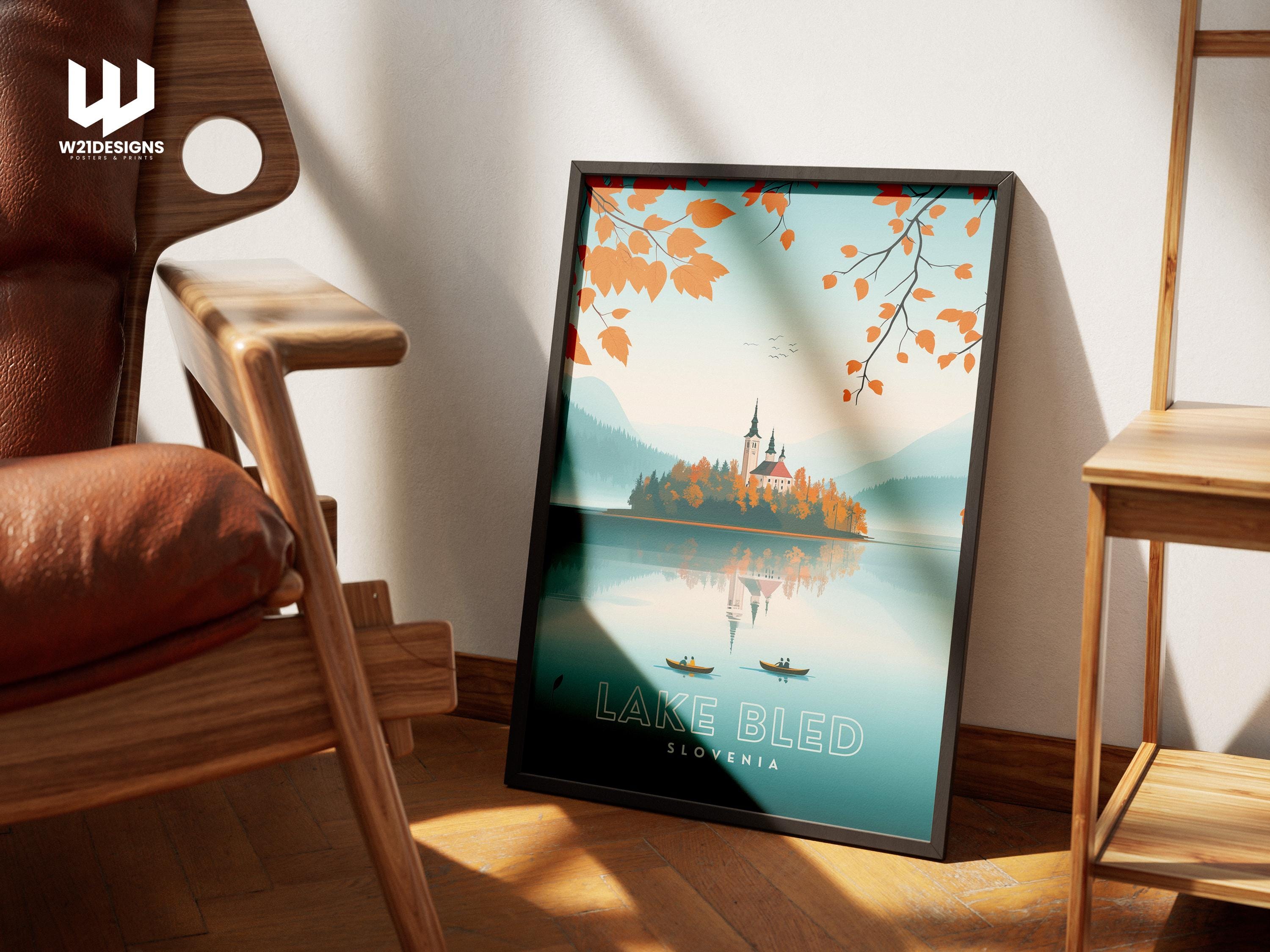 Lake Bled Print: Slovenia Travel Poster, Alpine Landscape Art