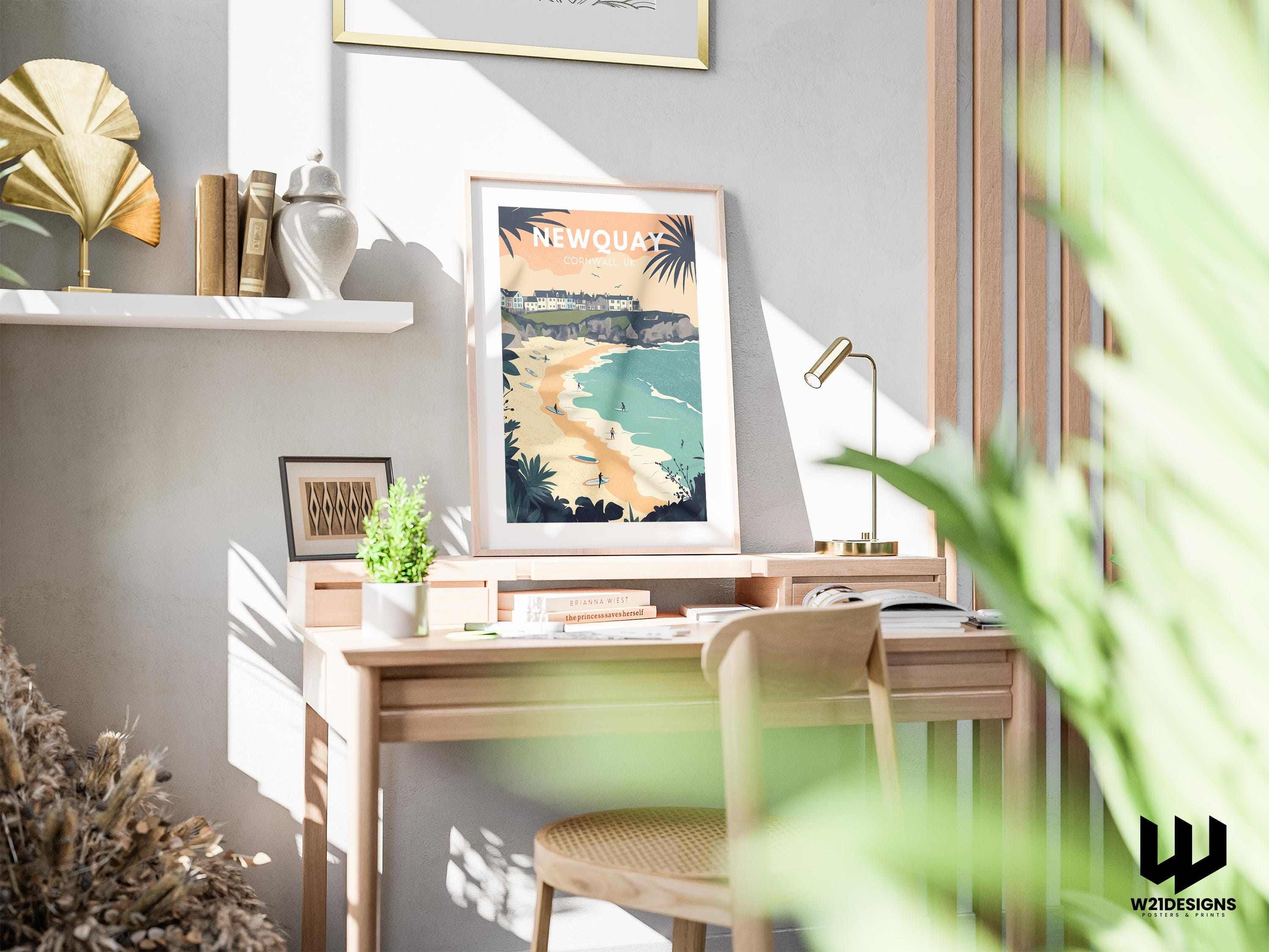 Newquay Surf Poster: Cornwall Coastal Art Print