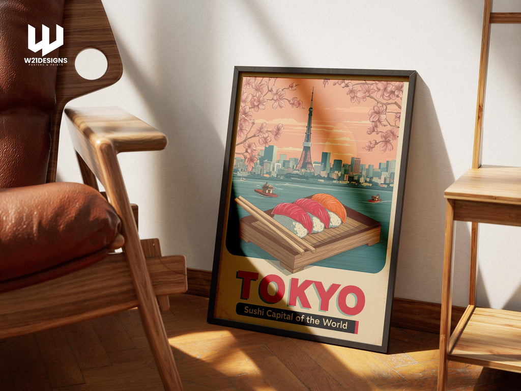 Tokyo Travel Poster: Vintage Japanese Sushi Art Print