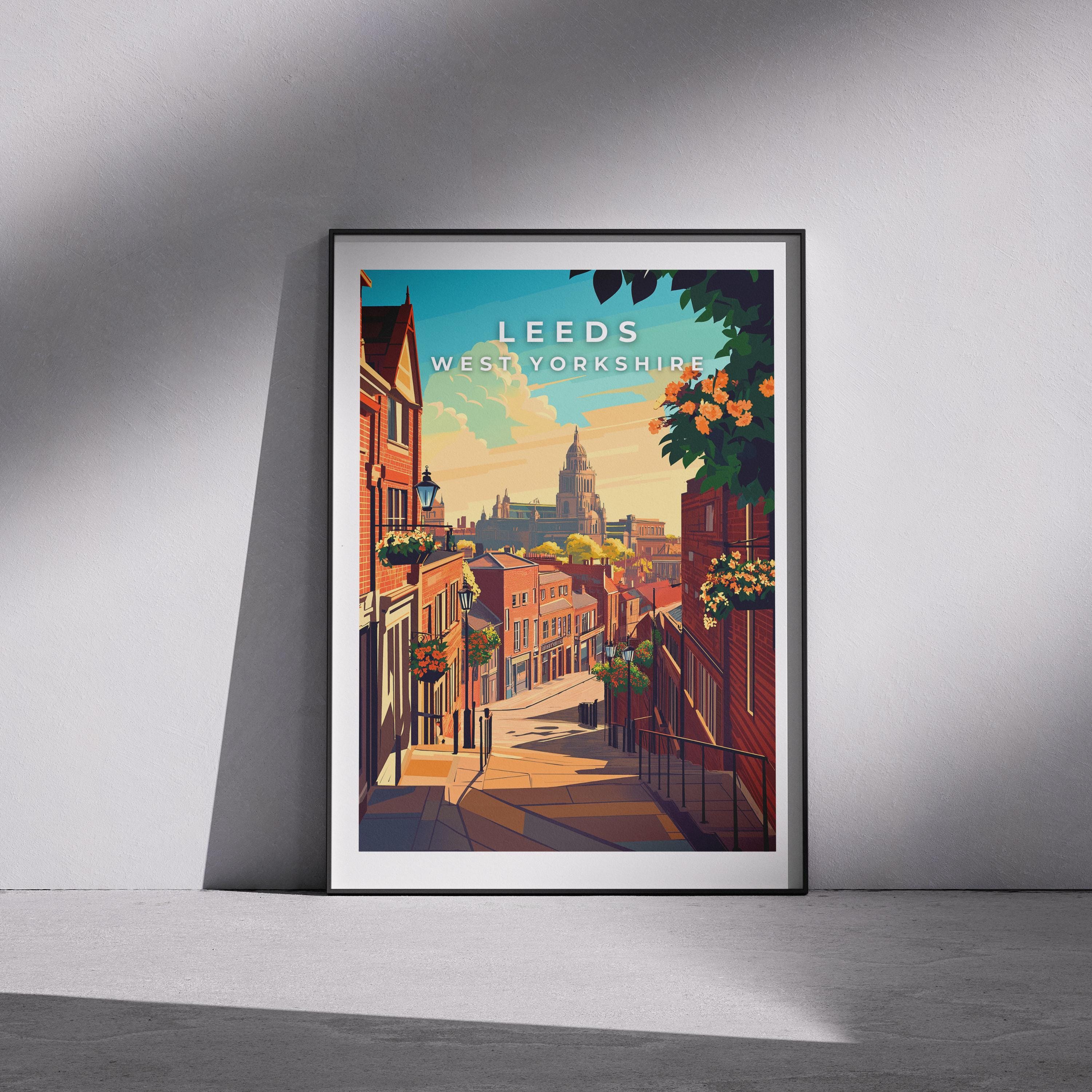 Leeds Travel Poster: Vintage UK Cityscape Art Print