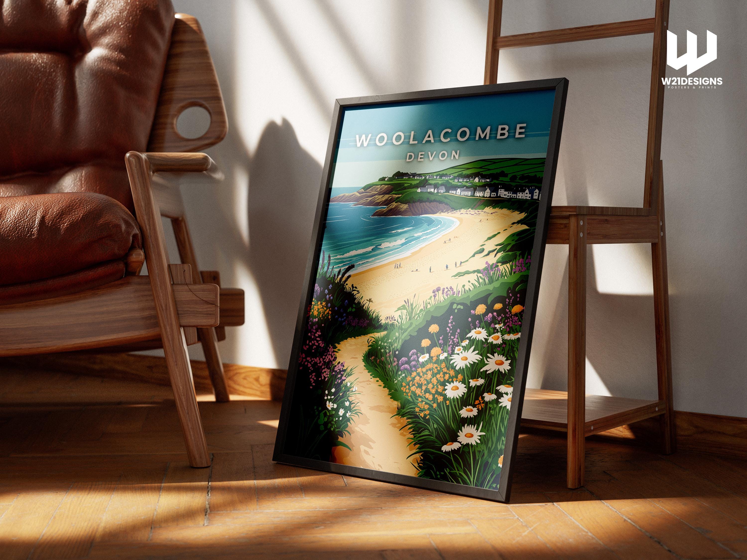 Woolacombe Travel Poster: Vintage Devon Seaside Art Print