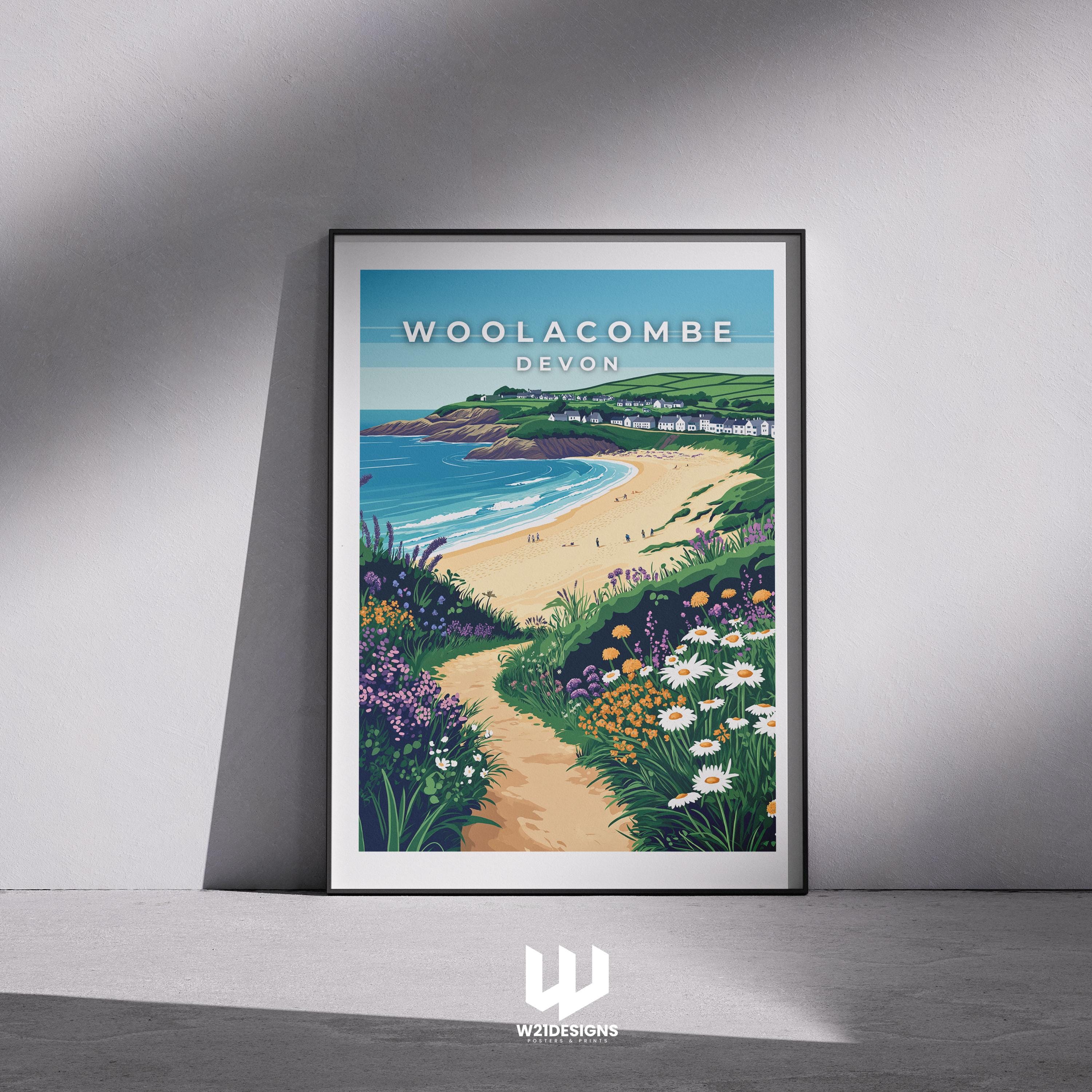 Woolacombe Travel Poster: Vintage Devon Seaside Art Print