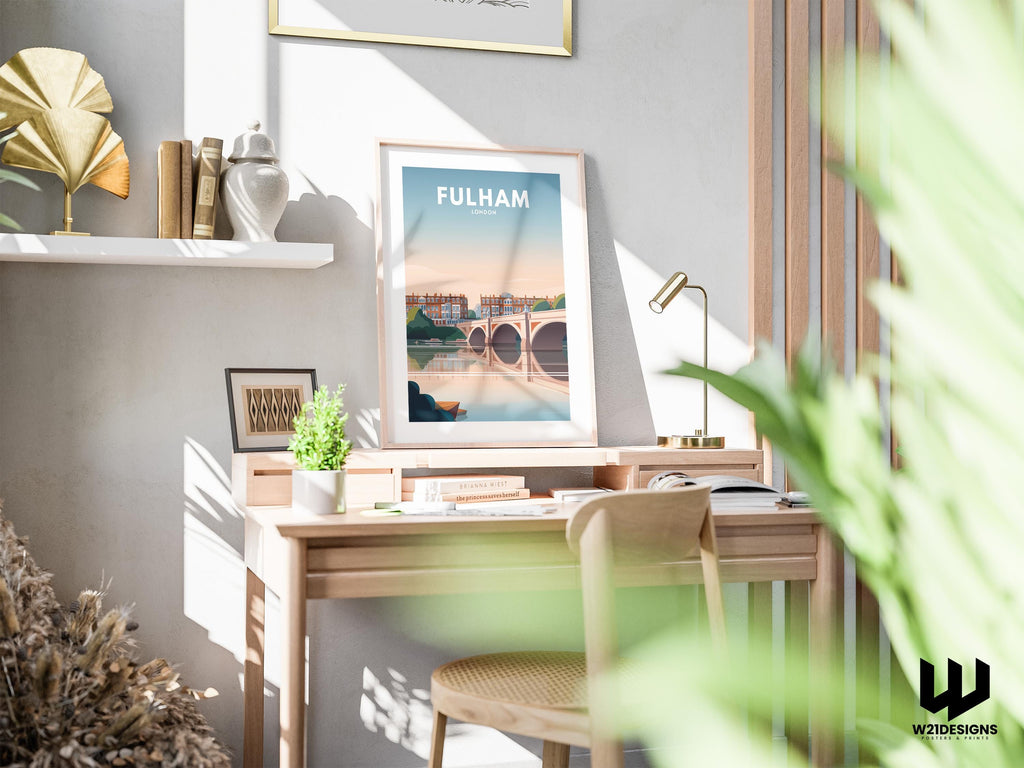 Fulham London Travel Poster | River Thames Wall Art | Vintage City Illustration Print