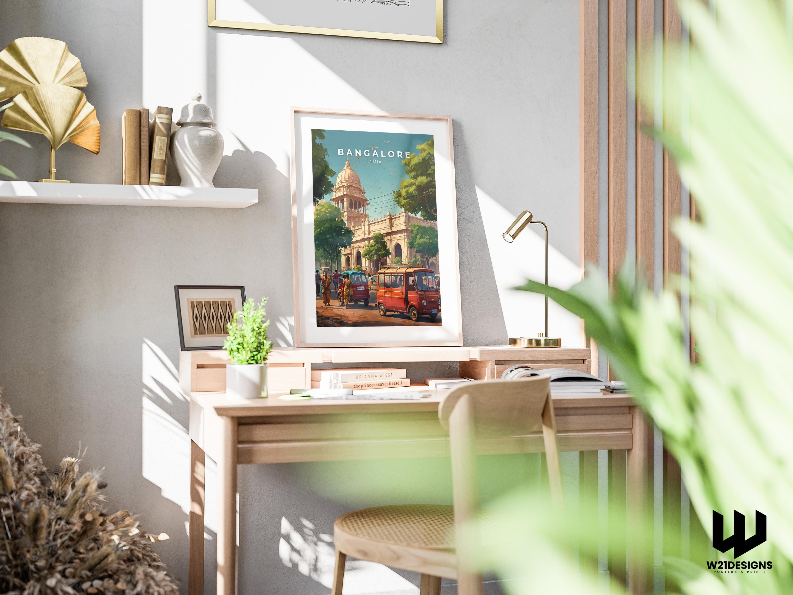 Bangalore India Travel Poster: Urban Cityscape Art Print