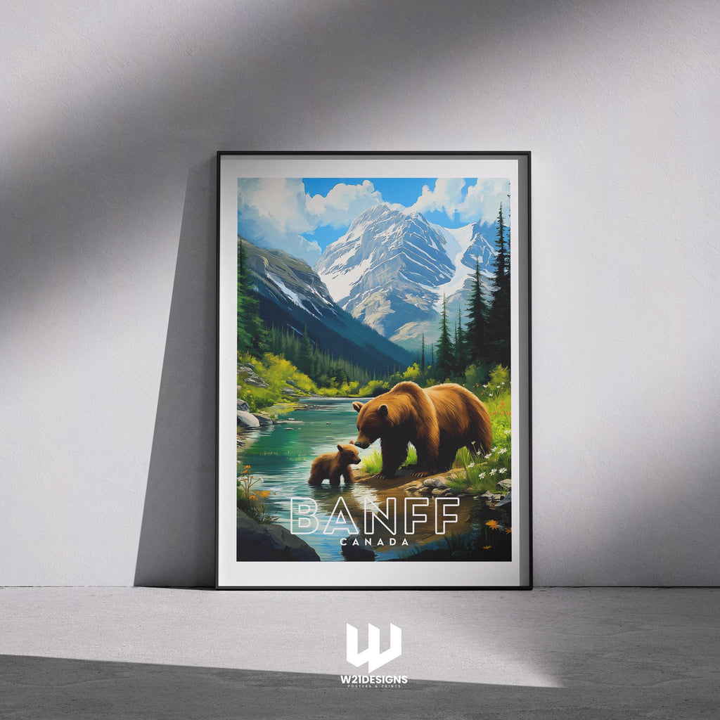 Banff Travel Poster: Illustrated Canada Mountain Landscape Art Print