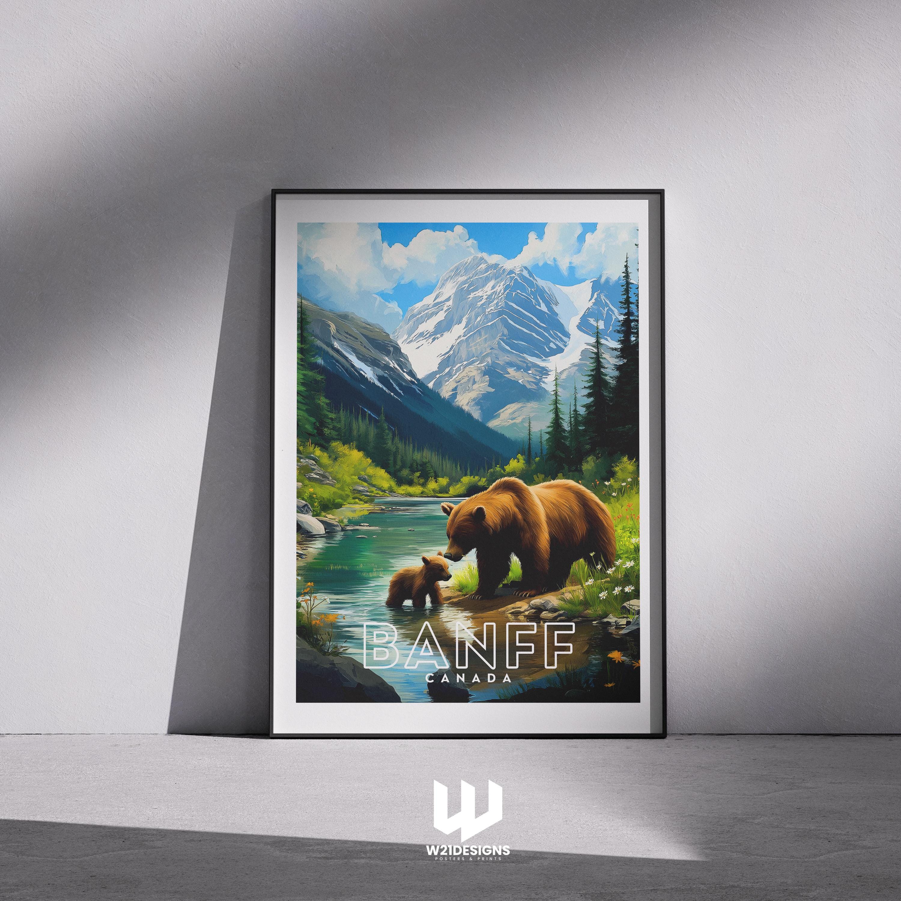 Banff Travel Poster: Illustrated Canada Mountain Landscape Art Print