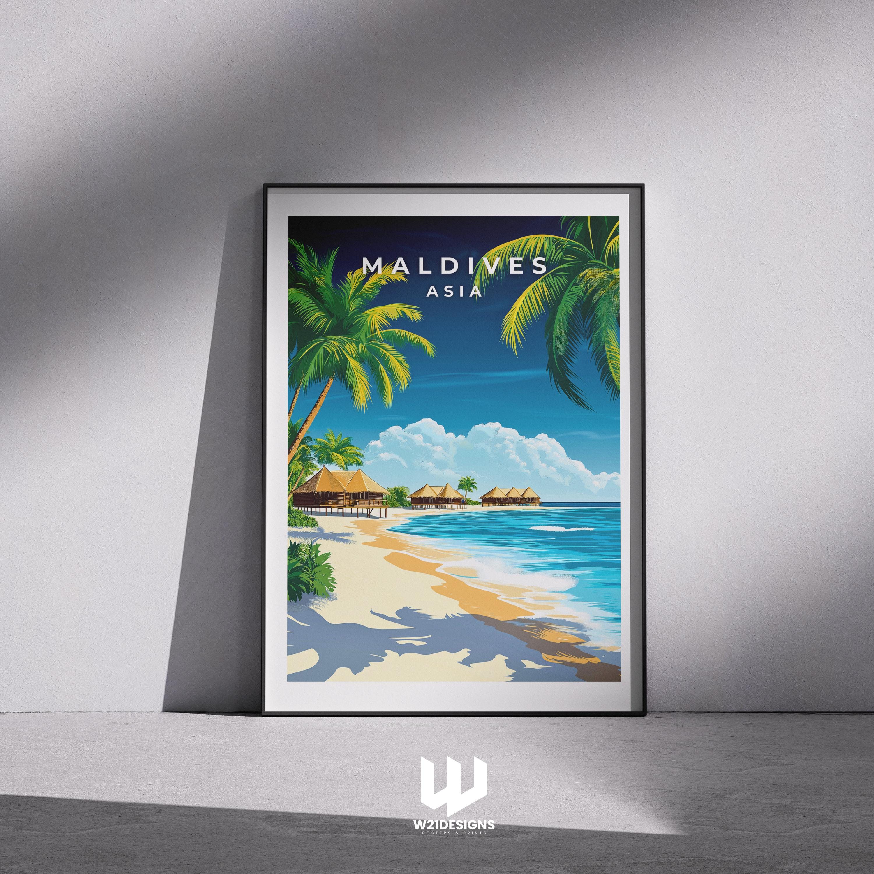Maldives Travel Poster: Tropical Island Beach Print