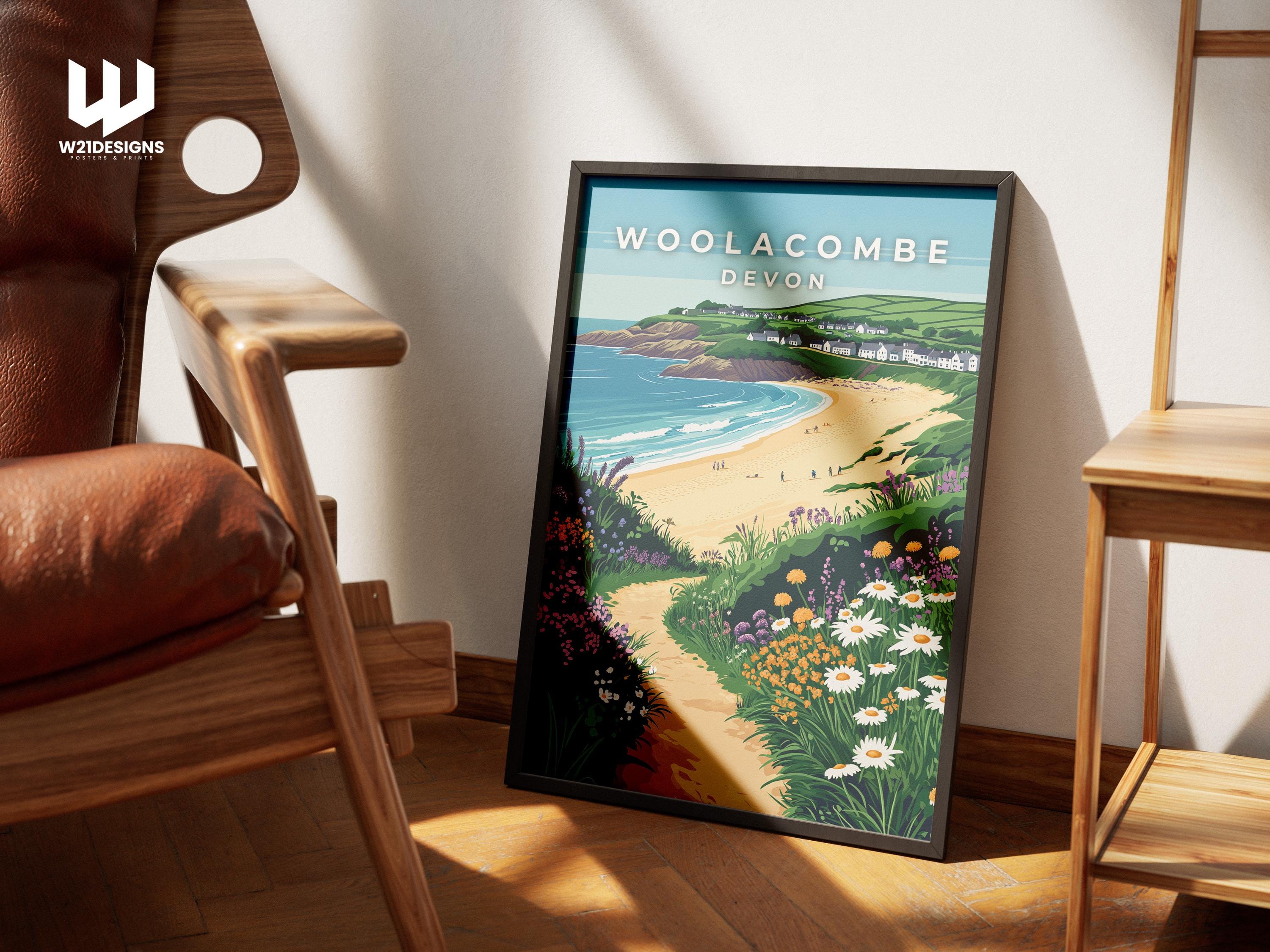 Woolacombe Travel Poster: Vintage Devon Seaside Art Print