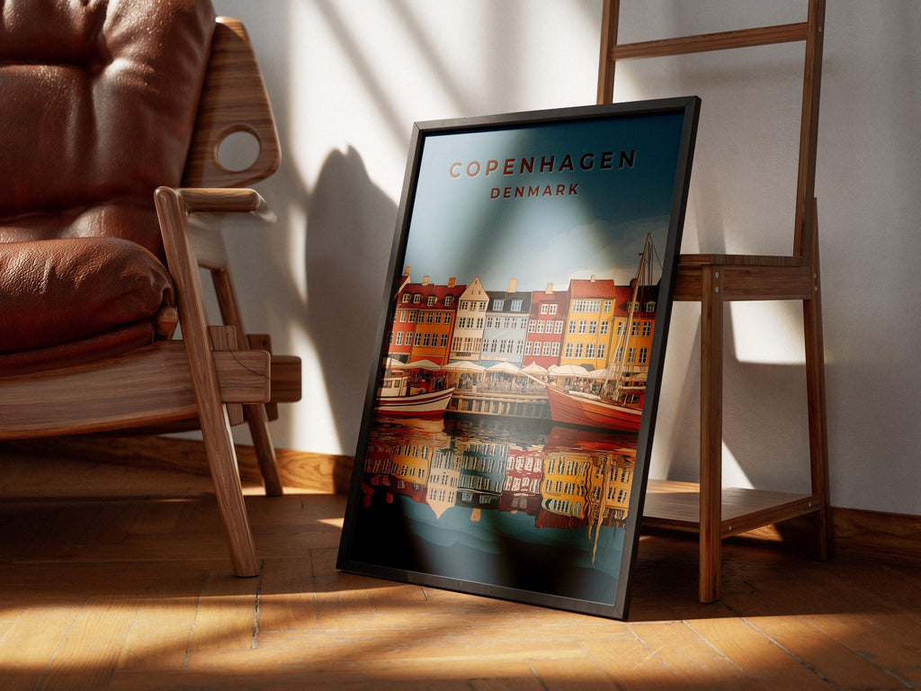 Copenhagen Nyhavn Print: Vintage Denmark Travel Poster