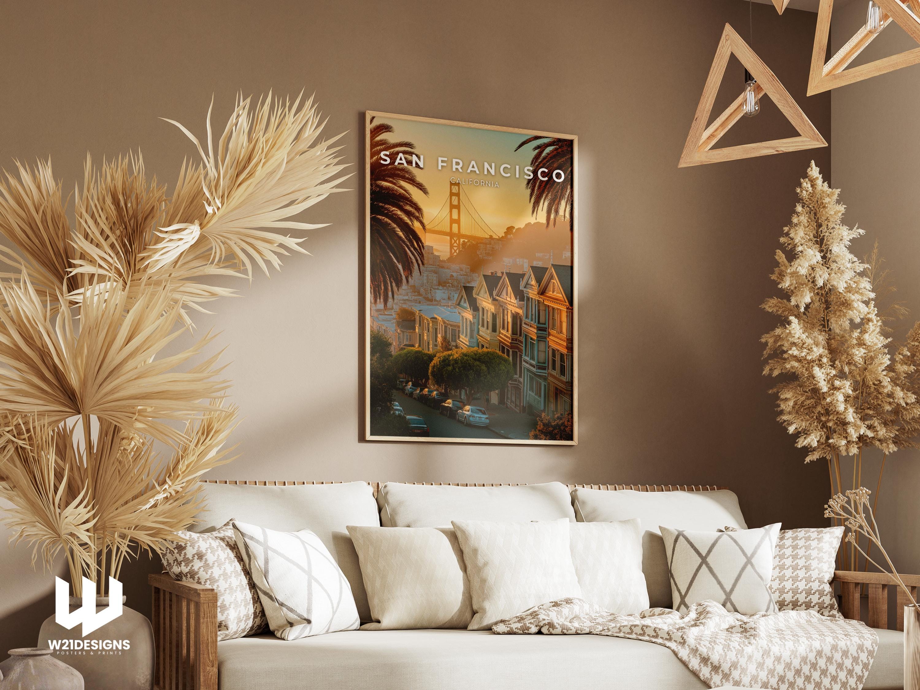 San Francisco Travel Poster: Golden Gate Bridge & Painted Ladies Art