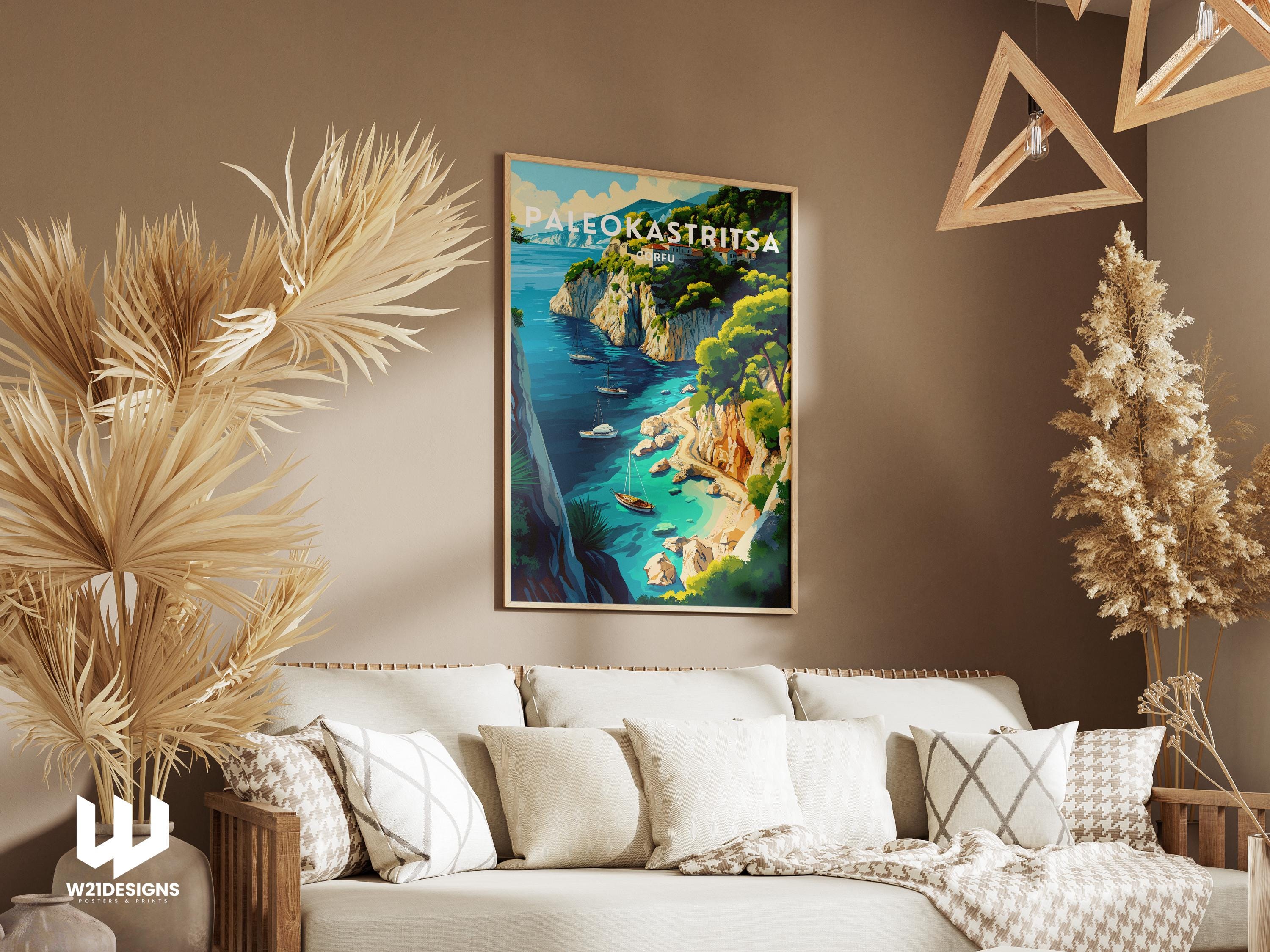 Paleokastritsa Travel Poster: Corfu Greece Coastal Cliff Art