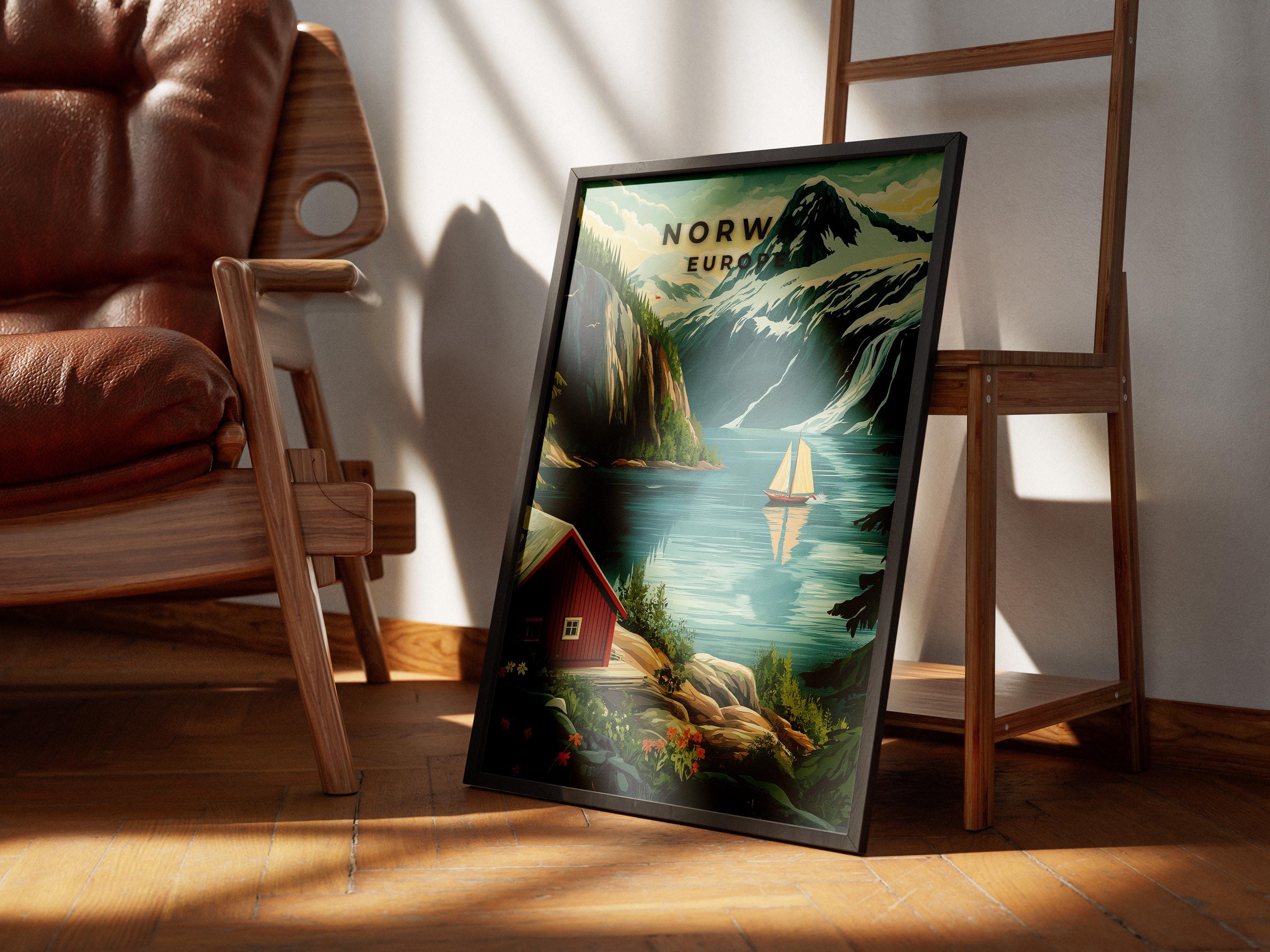 Vintage Norway Travel Poster: Scandinavian Fjord Landscape