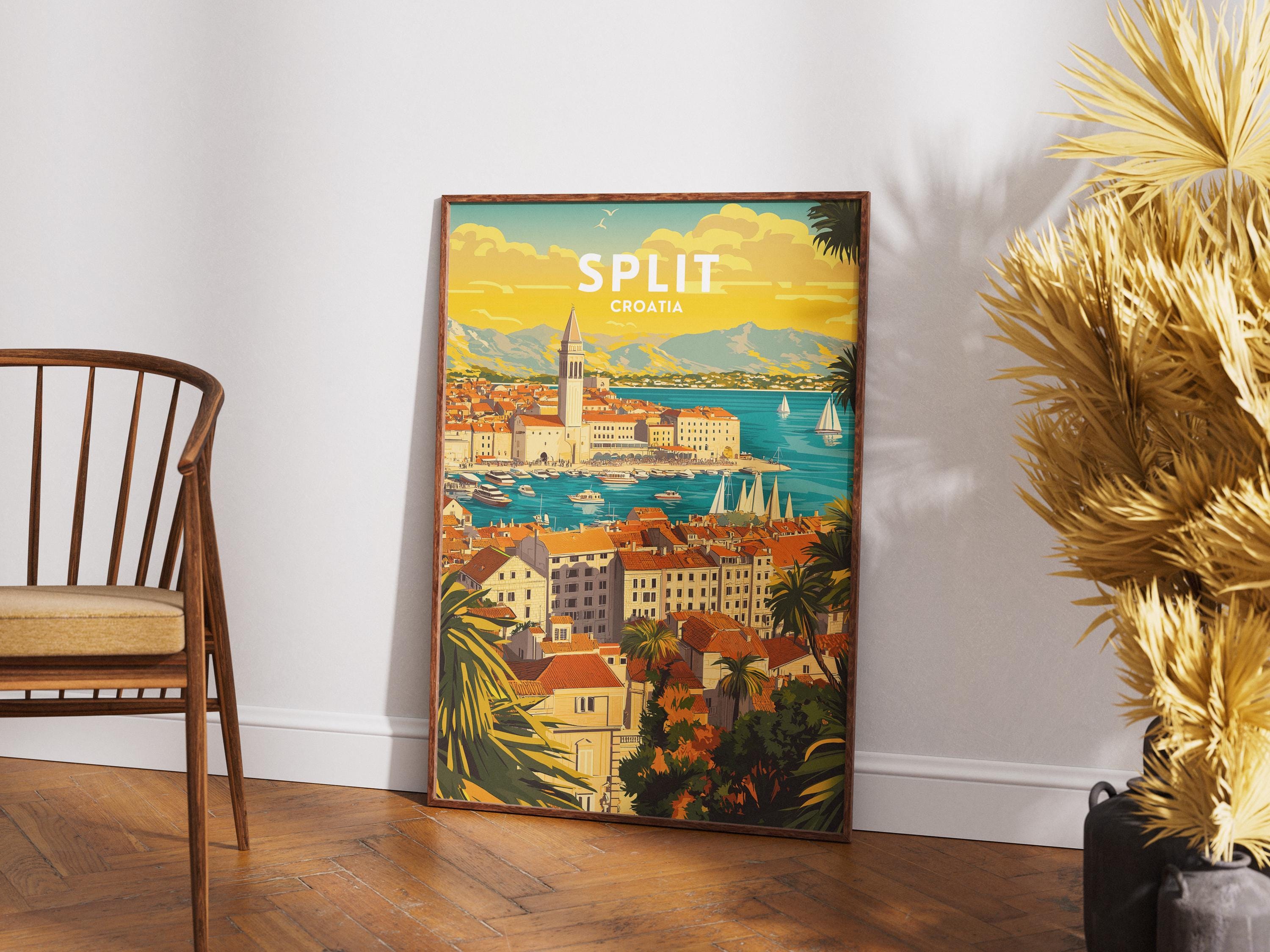 Split Croatia Travel Poster: Adriatic Coast Art Print, Mediterranean Decor