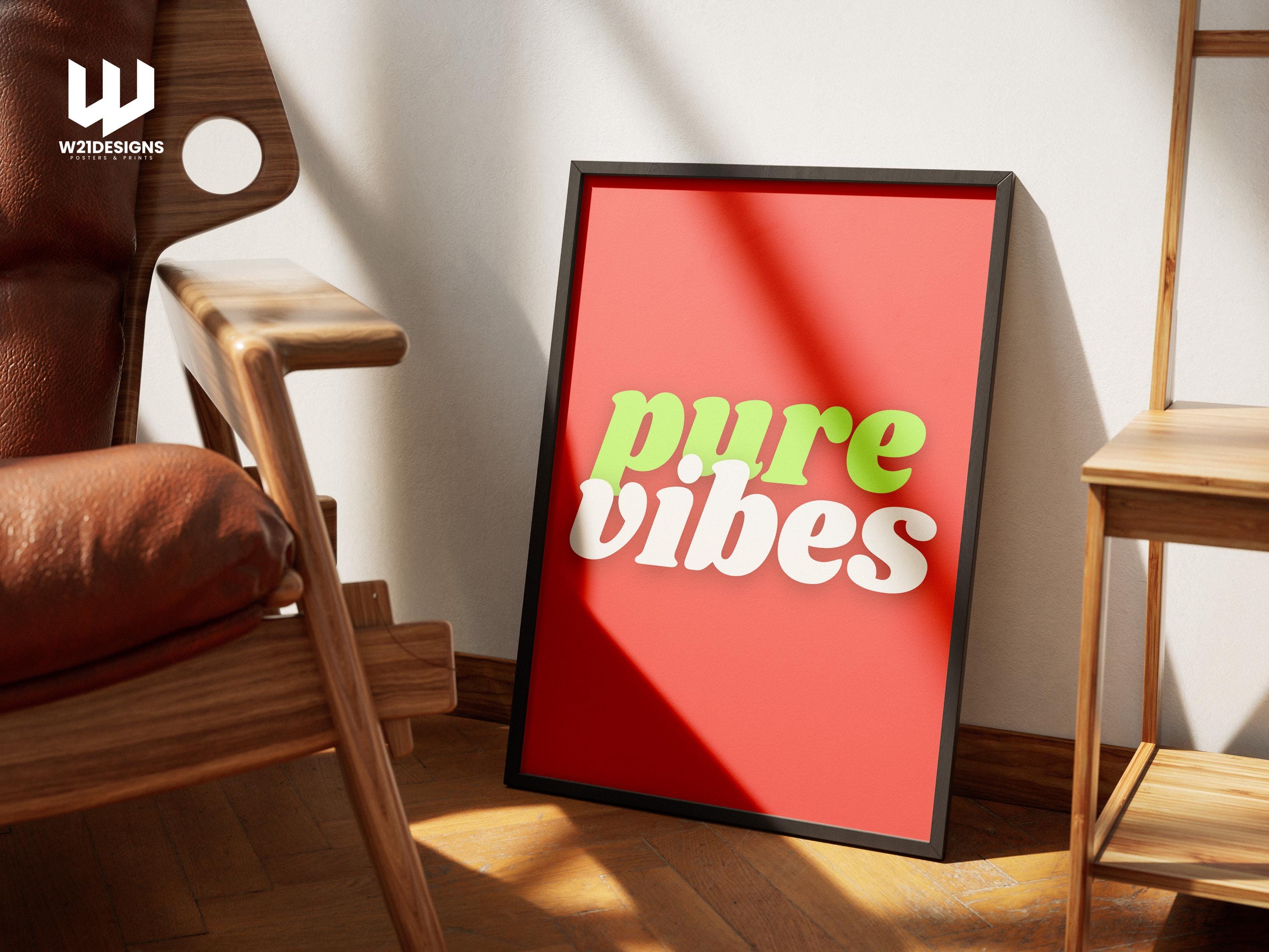 Pure Vibes Retro Typography (Digital Download) | Aesthetic Quote Poster | Trendy Home Decor | Bold 90s Y2K Print | Positive Affirmation