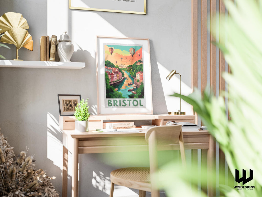 Bristol Travel Poster: Clifton Suspension Bridge & Balloon Fiesta