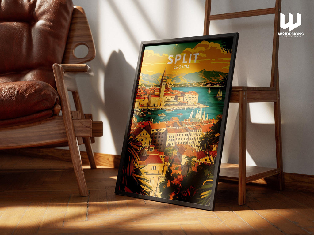 Split Croatia Travel Poster: Adriatic Coast Art Print, Mediterranean Decor