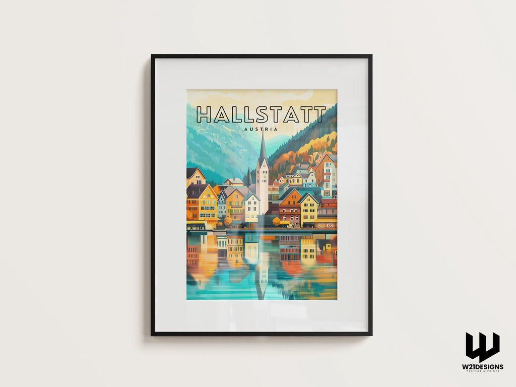 Hallstatt Austria Travel Poster: Scenic Alpine Village Art Print