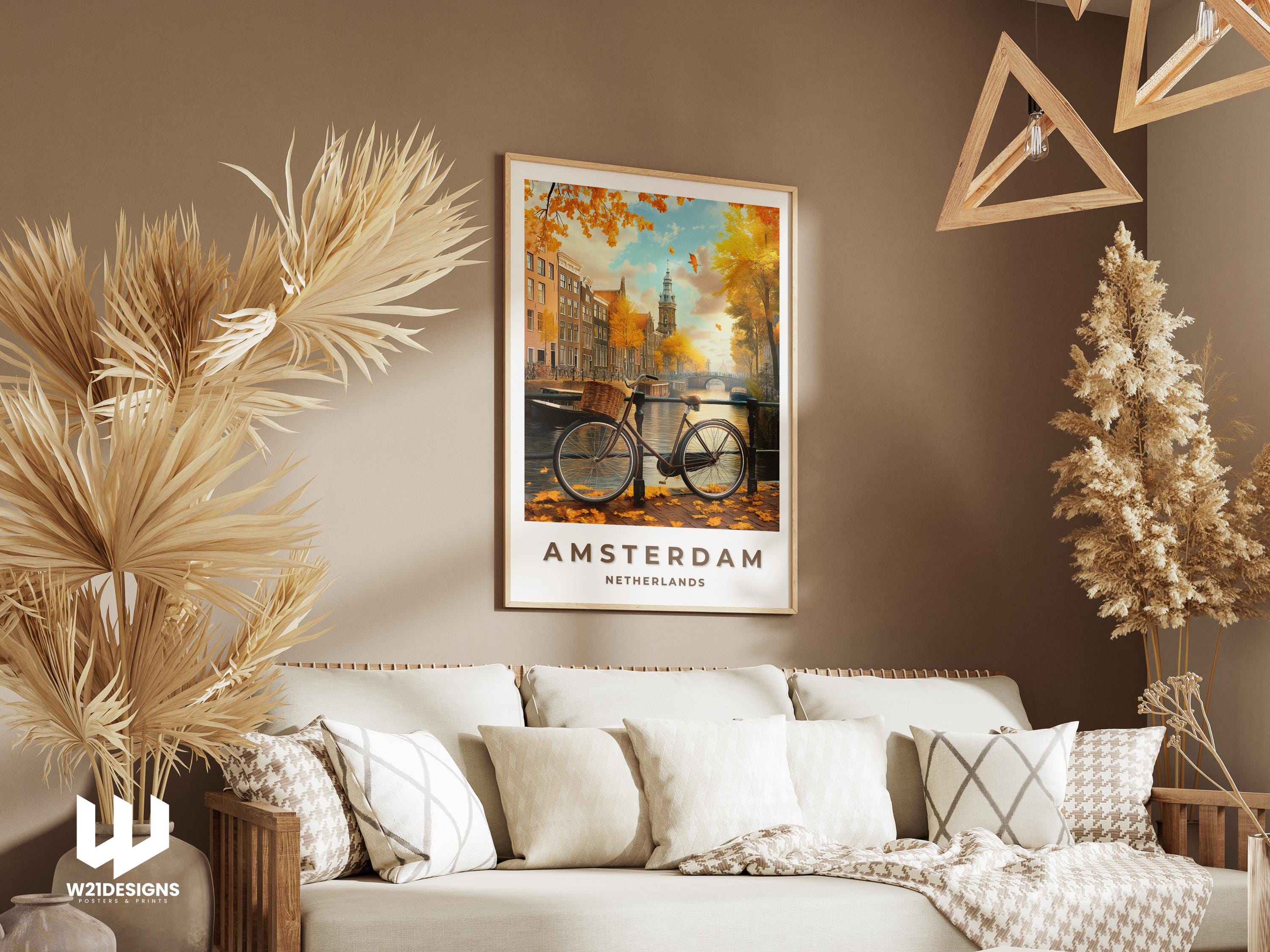 Amsterdam Canal Print: Dutch Architecture, Bicycle Art (Custom Text)