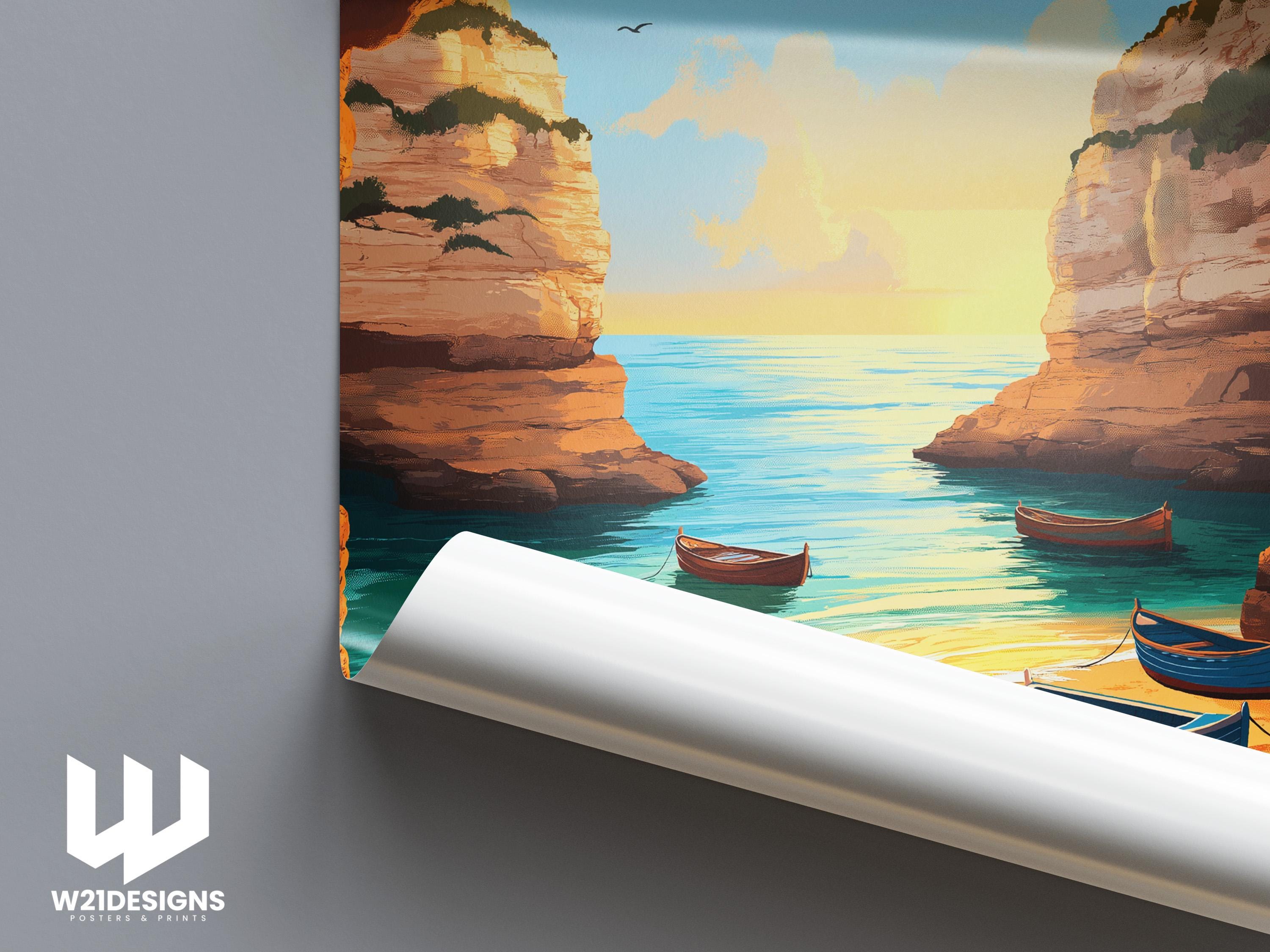 Algarve Portugal Travel Poster: Sunset Beach Coastal Art