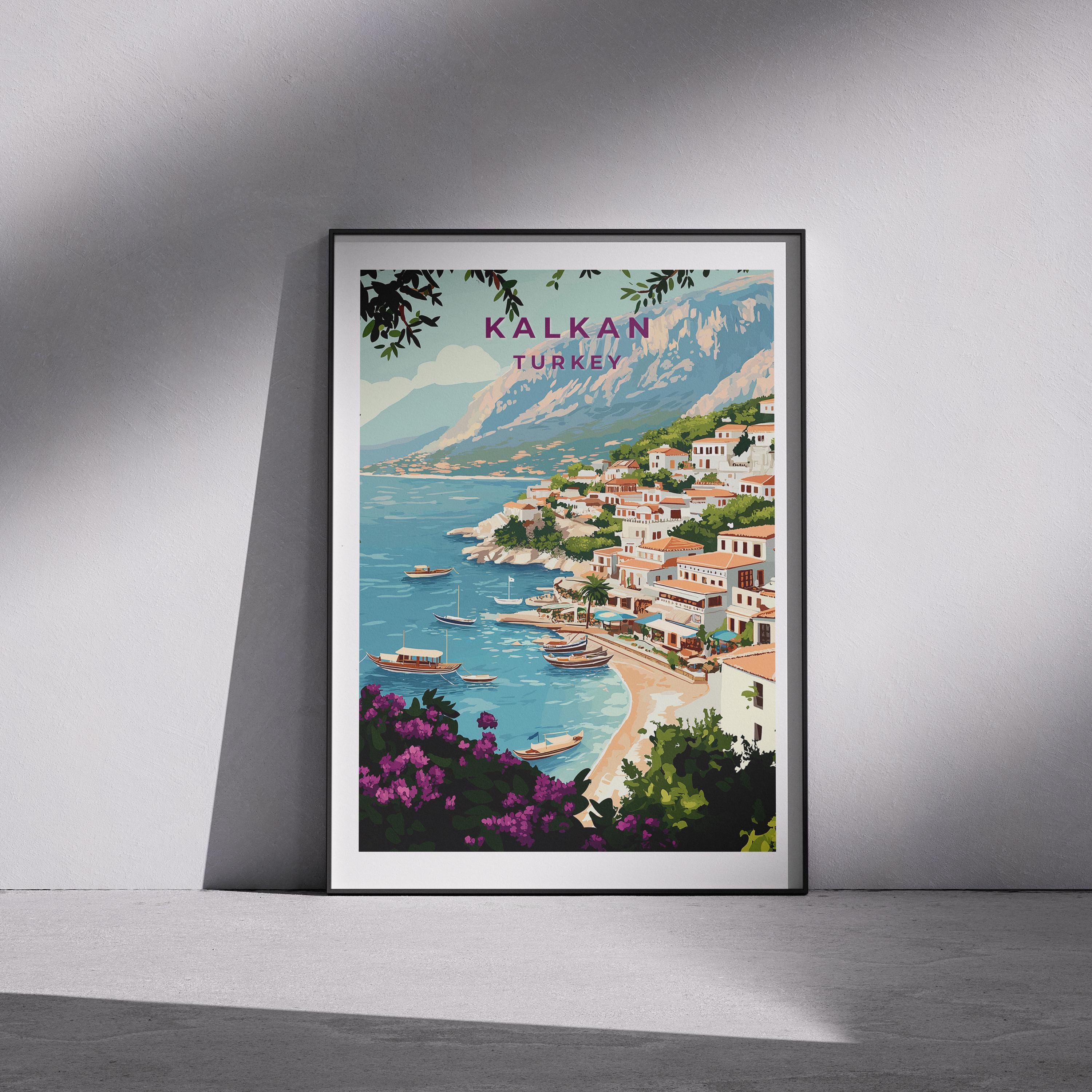 Kalkan Turkey Travel Poster: Vintage Turkish Riviera Art